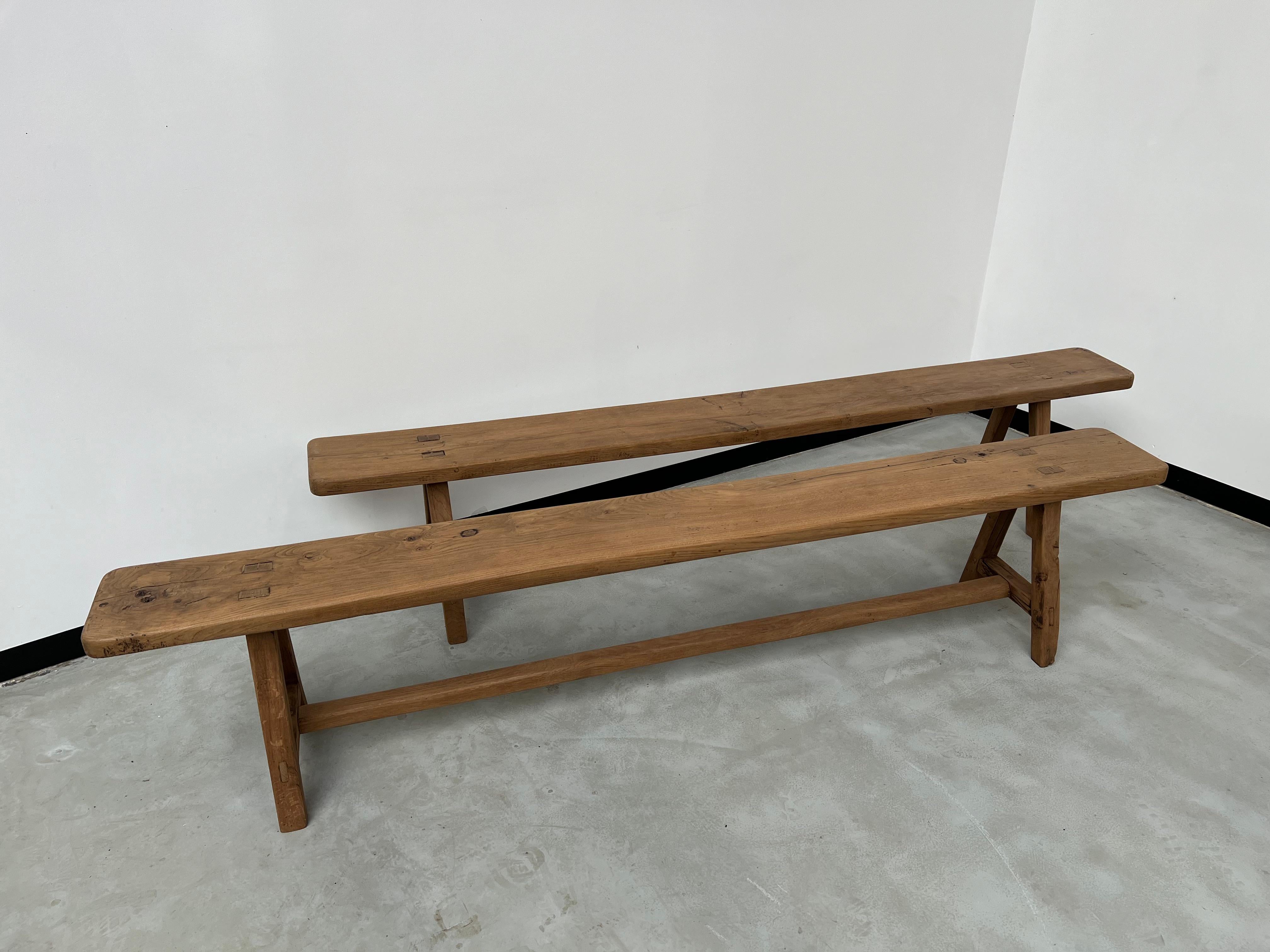 French mid-century benches in oak, fully restored from the 50's For Sale 10
