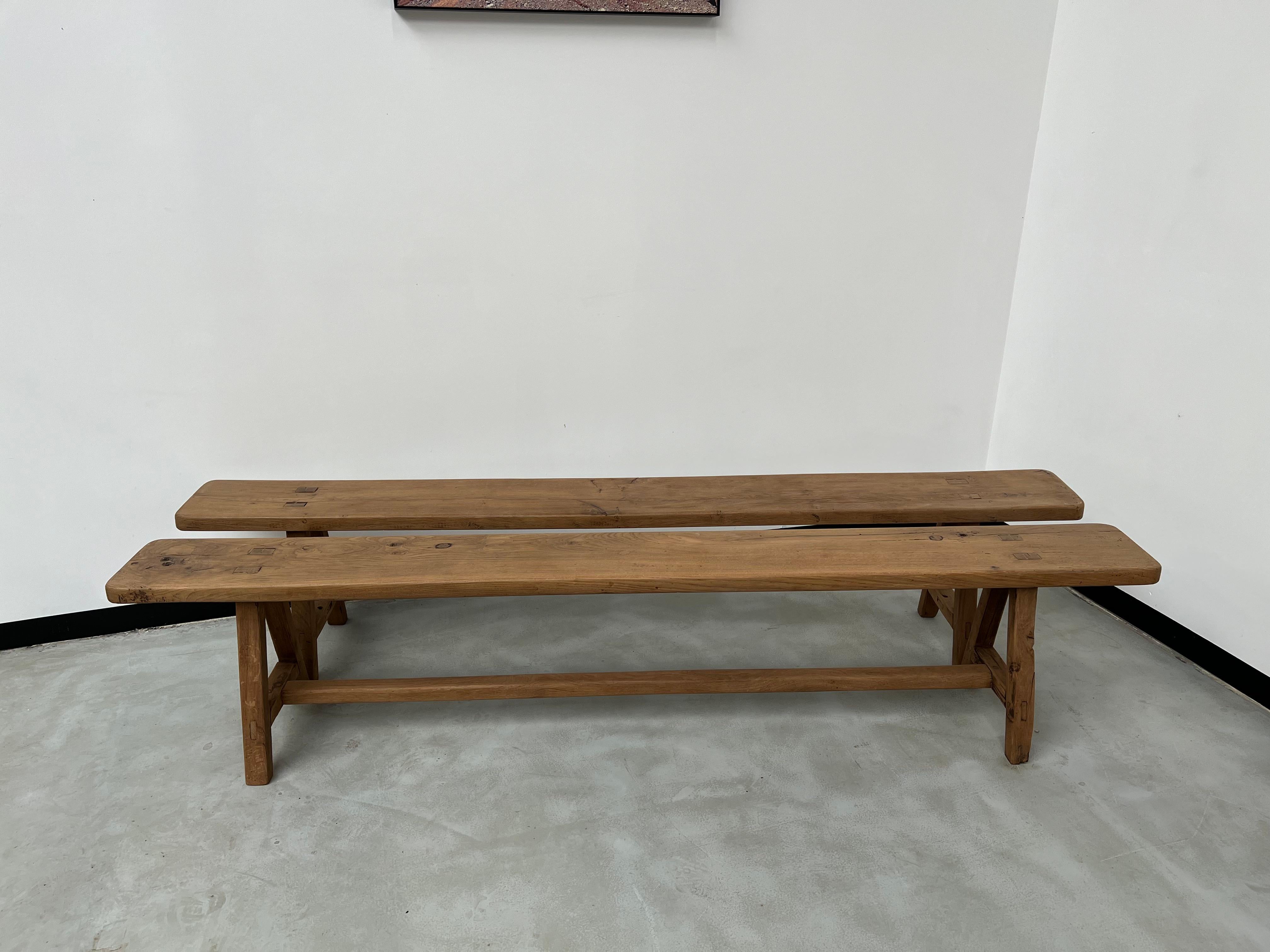 French mid-century benches in oak, fully restored from the 50's For Sale 11