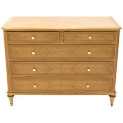 French Midcentury Birch Cherrywood and Brass Commode, 1960s