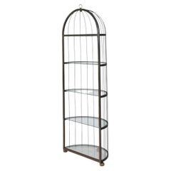 Retro French Mid-century Birdcage Étagère Hanging Shelf, Brass, Steel, Aged Iron