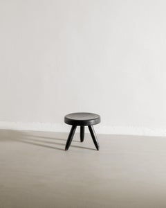 French Mid Century Black Berger Low Wooden Stool by Charlotte Perriand, 1950s