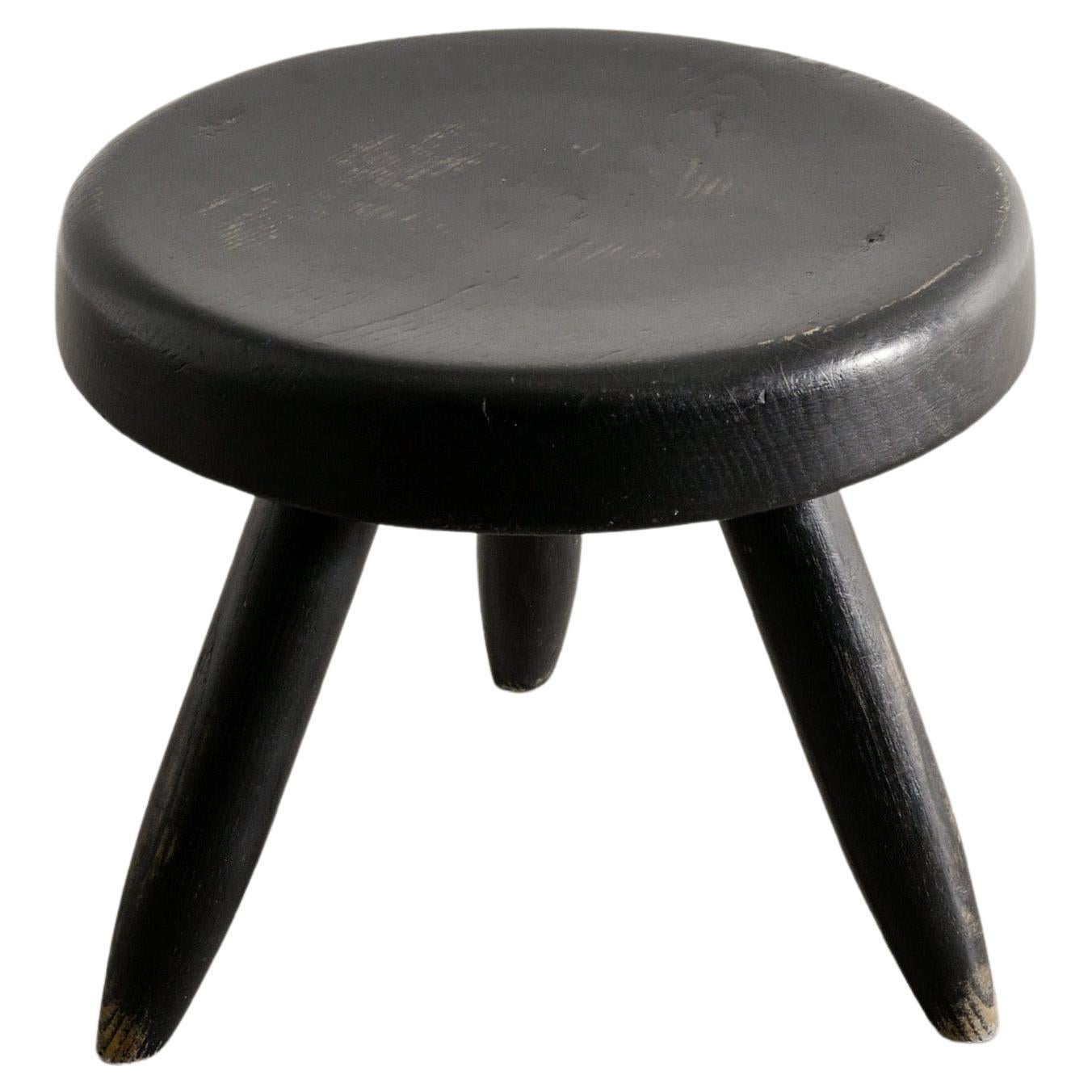 Sgabello basso in legno nero Berger di Charlotte Perriand, 1950