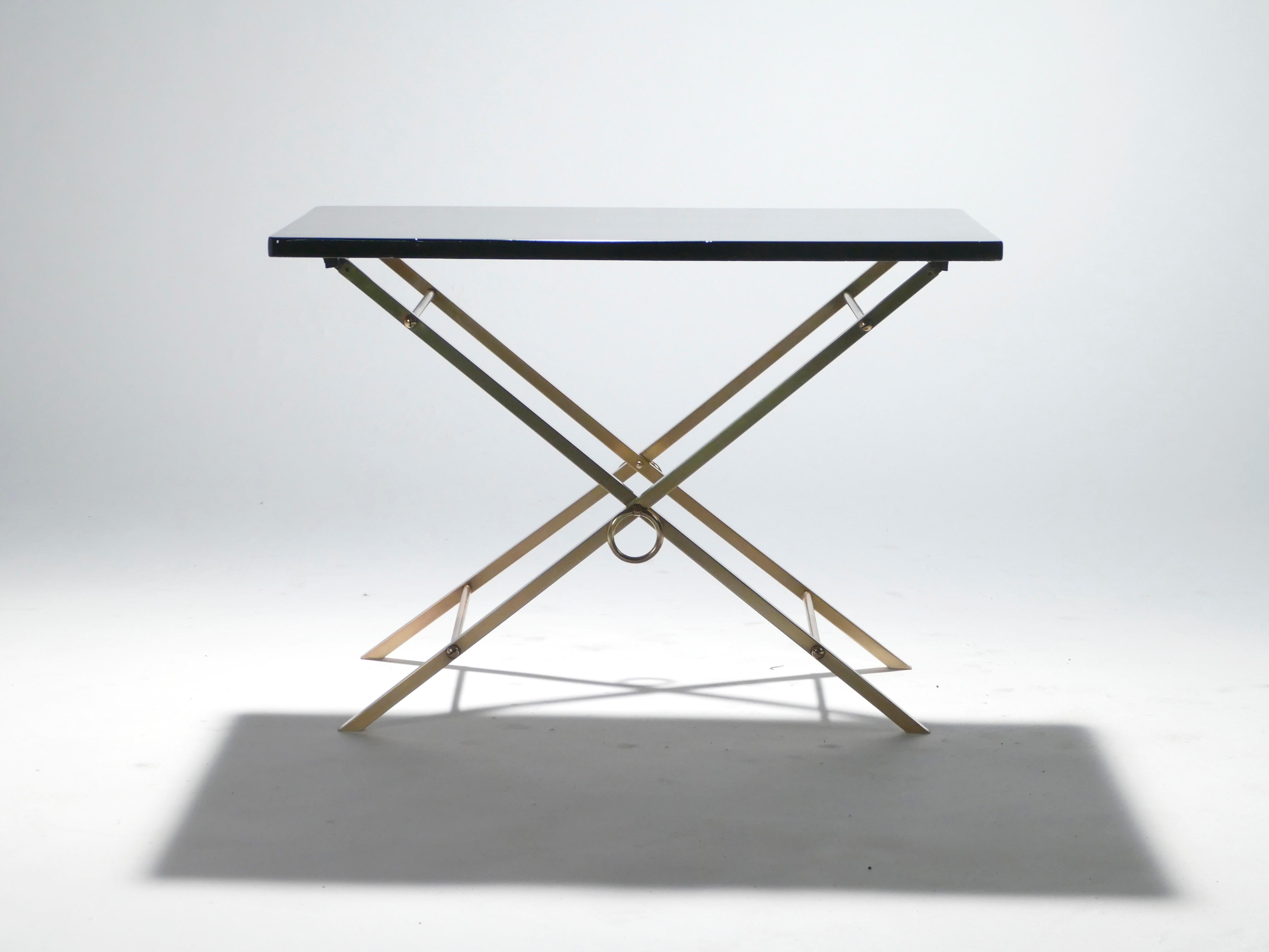 French Midcentury Black Lacquer and Brass Side Table Adnet Style, 1960s In Good Condition In Paris, IDF