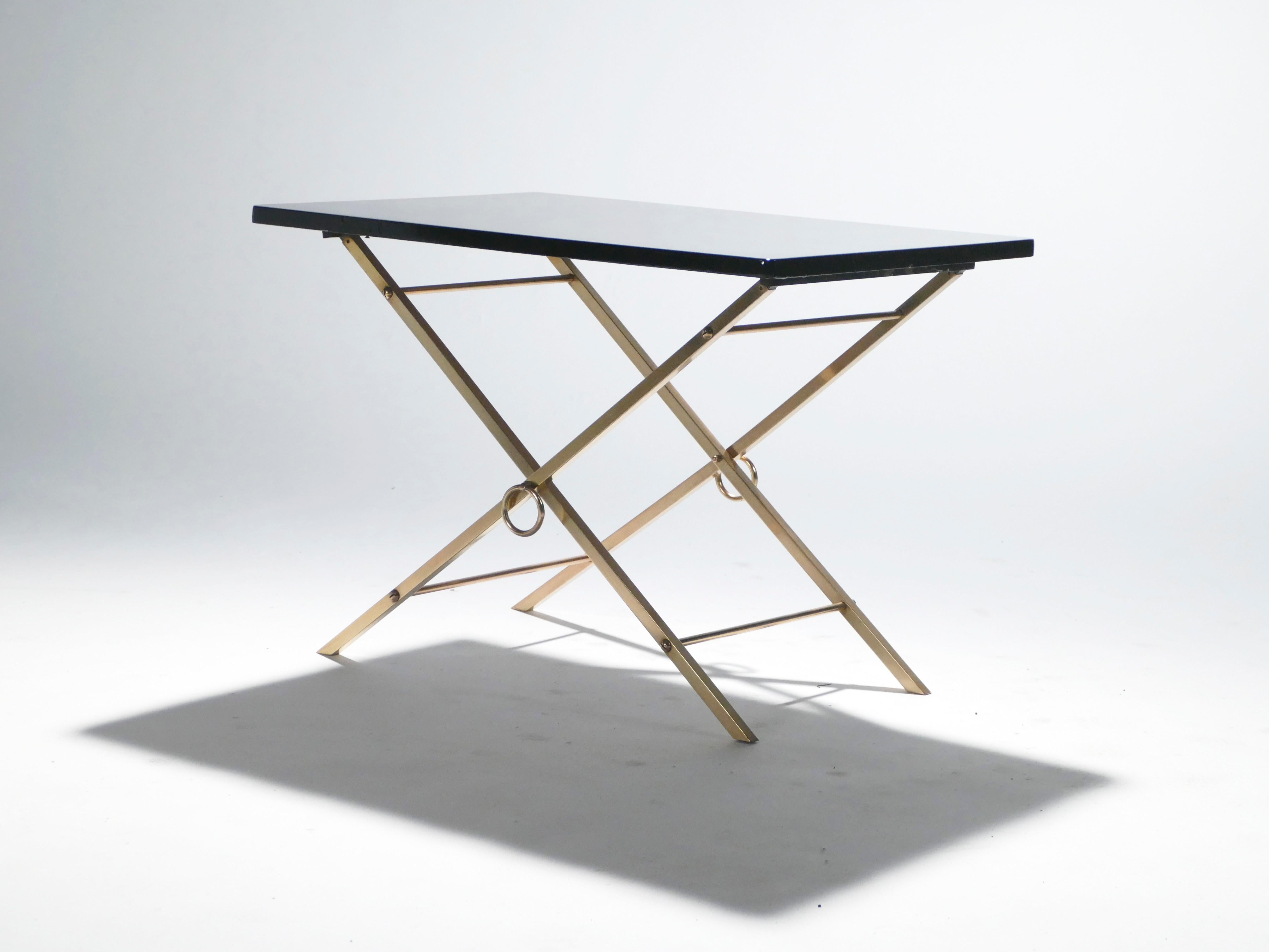 Mid-20th Century French Midcentury Black Lacquer and Brass Side Table Adnet Style, 1960s