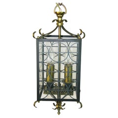 1960s French Mid Century Black Metal and Brass Lantern Design