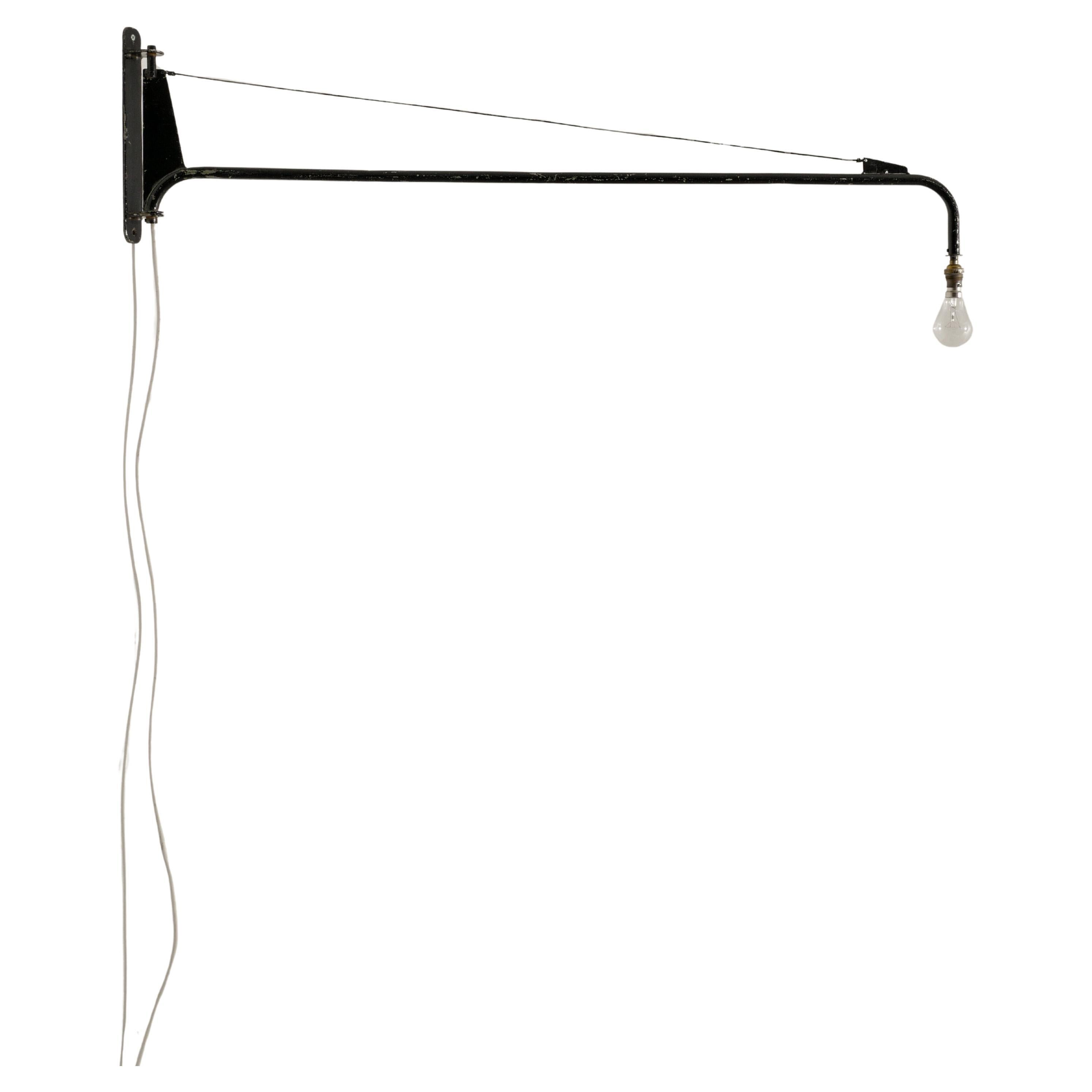 French Mid Century Black Metal Jib "Potence" Lamp Attr. to Jean Prouvé, 1960s For Sale
