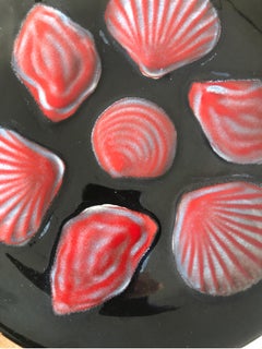 French Mid-Century Black & Red Majolica Oyster, circa 1950