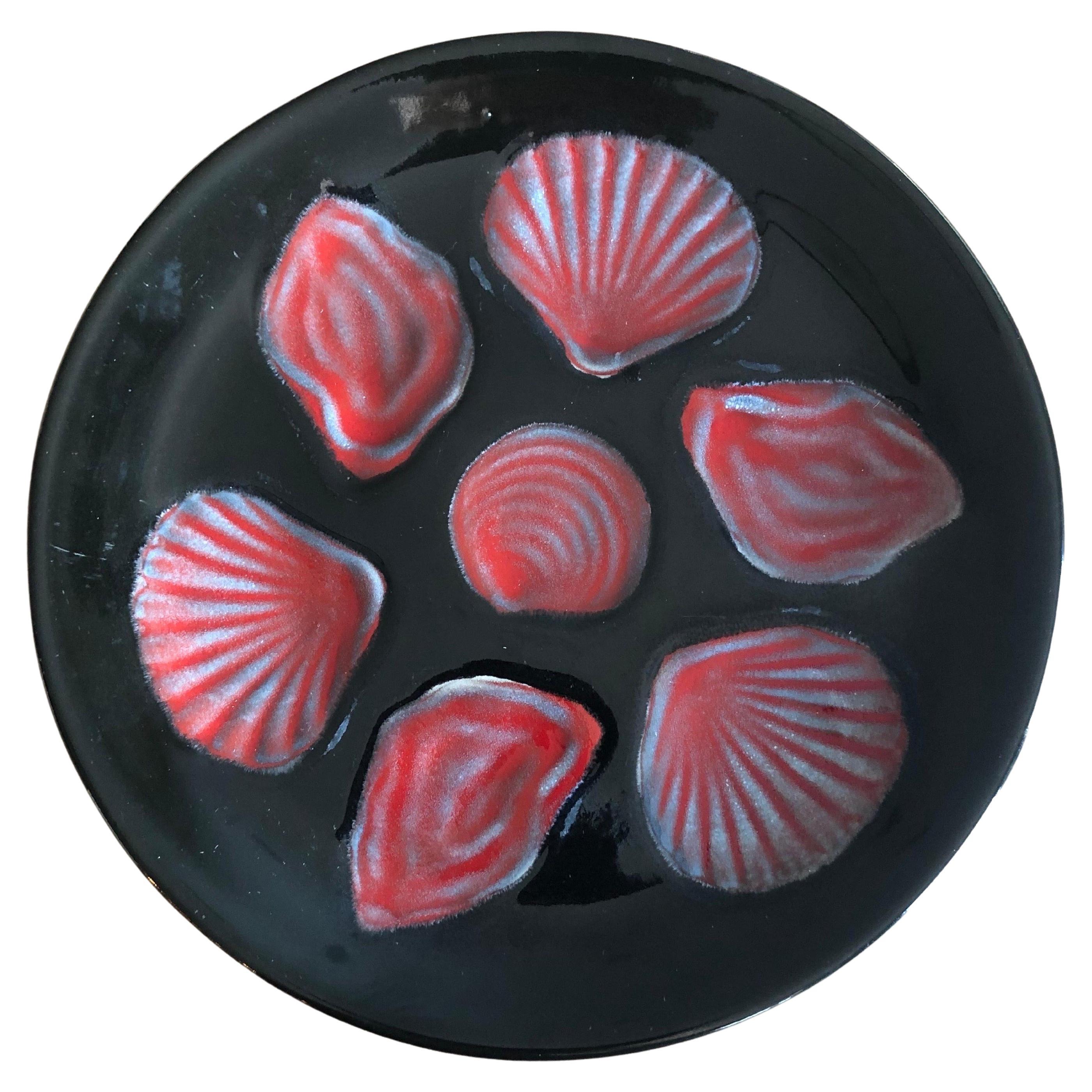 French Mid-Century Black & Red Majolica Oyster, circa 1950