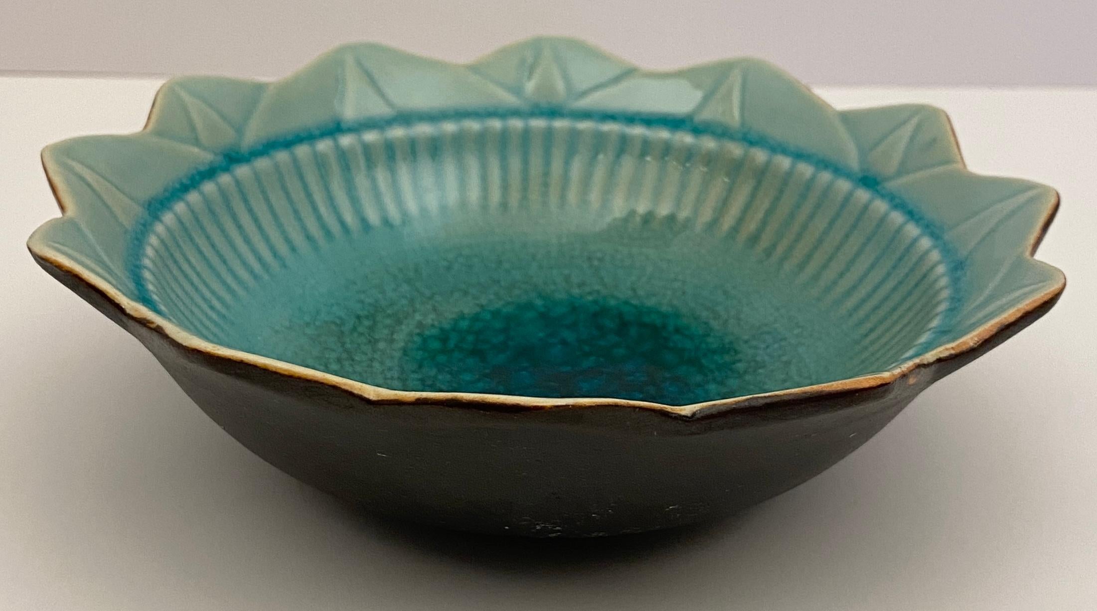 Mid-Century Modern French Mid Century Blue and Black Matte Ceramic Key Holder or Vide Poche For Sale