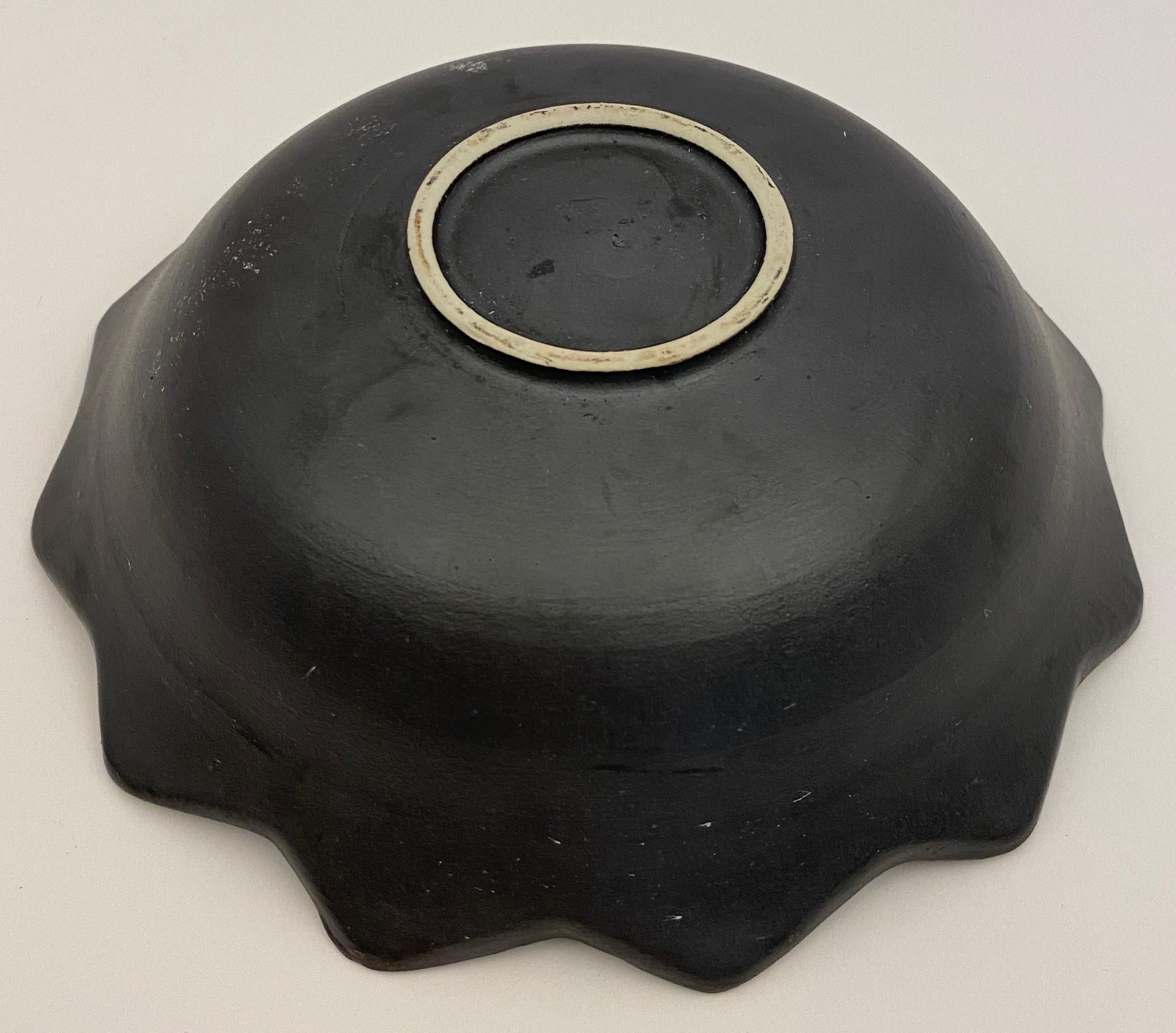 Hand-Crafted French Mid Century Blue and Black Matte Ceramic Key Holder or Vide Poche For Sale