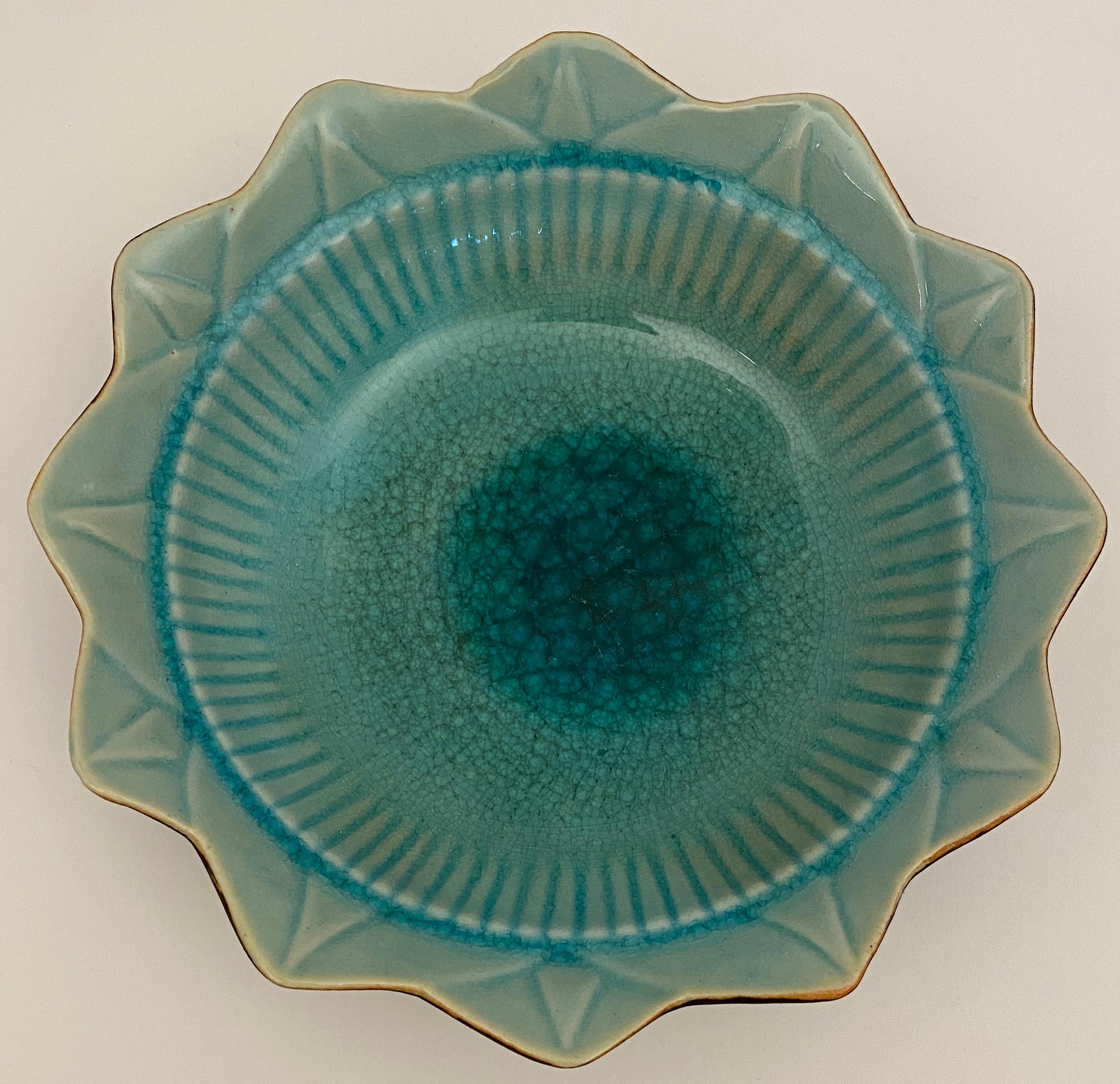 20th Century French Mid Century Blue and Black Matte Ceramic Key Holder or Vide Poche For Sale
