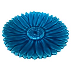 French Mid-Century Blue Majolica Daisy Plate Maunier Vallauris