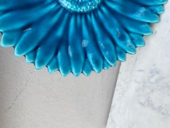 French Mid-Century Blue Majolica Daisy Plate Maunier Vallauris