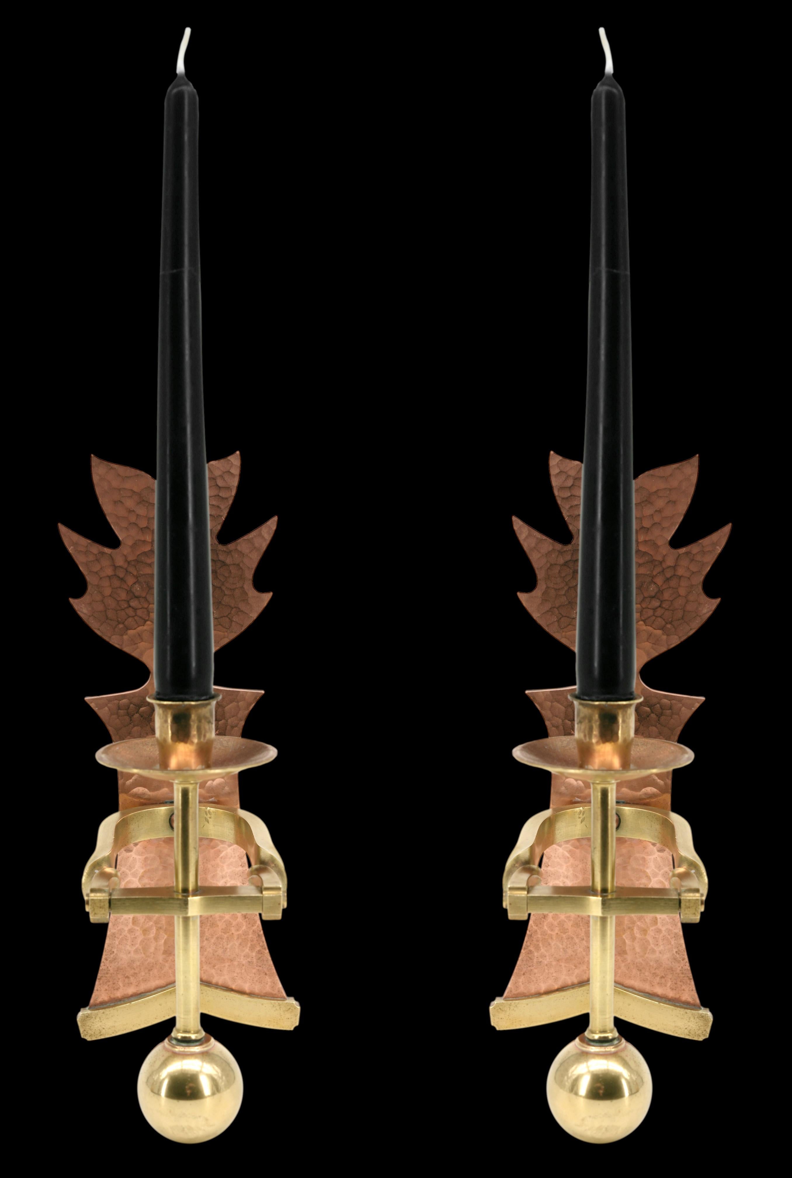 French Art Deco pair of boat candle sconces, France, 1940s. Bronze. Swiveling against pitch. Measures: Width: 4.25
