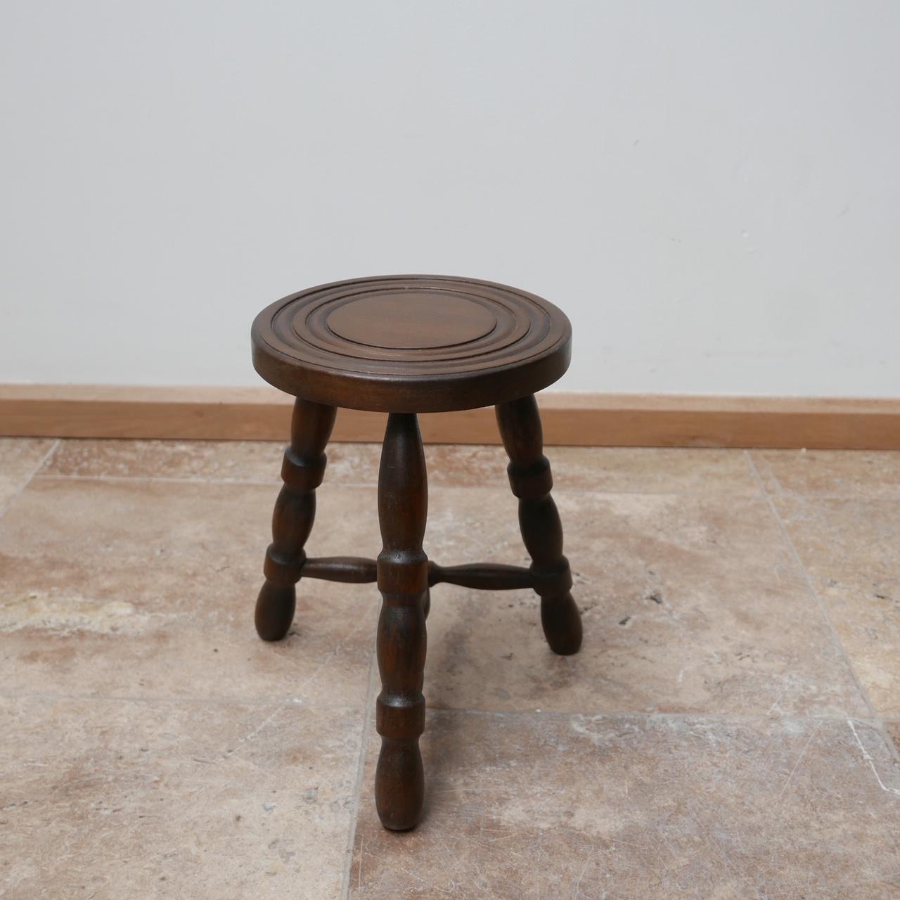 Oak French Mid-Century Bobbin Stool or Side Table
