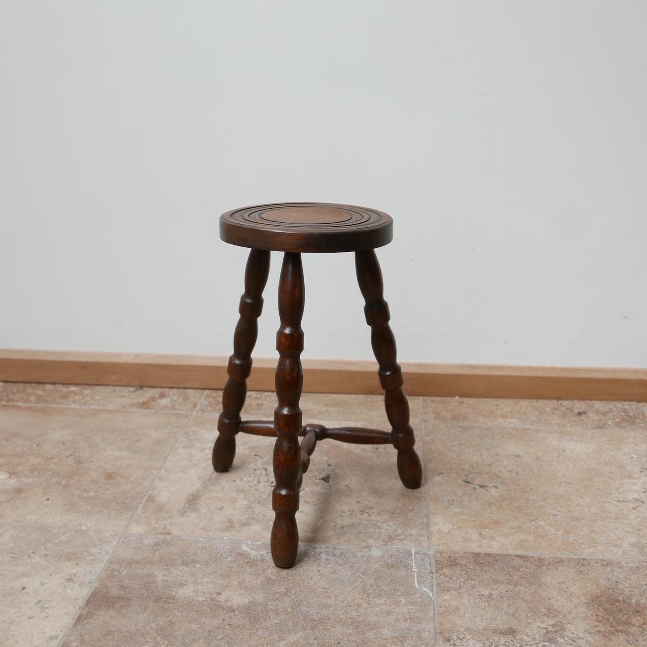 Wood French Mid-Century Bobbin Stool or Side Table