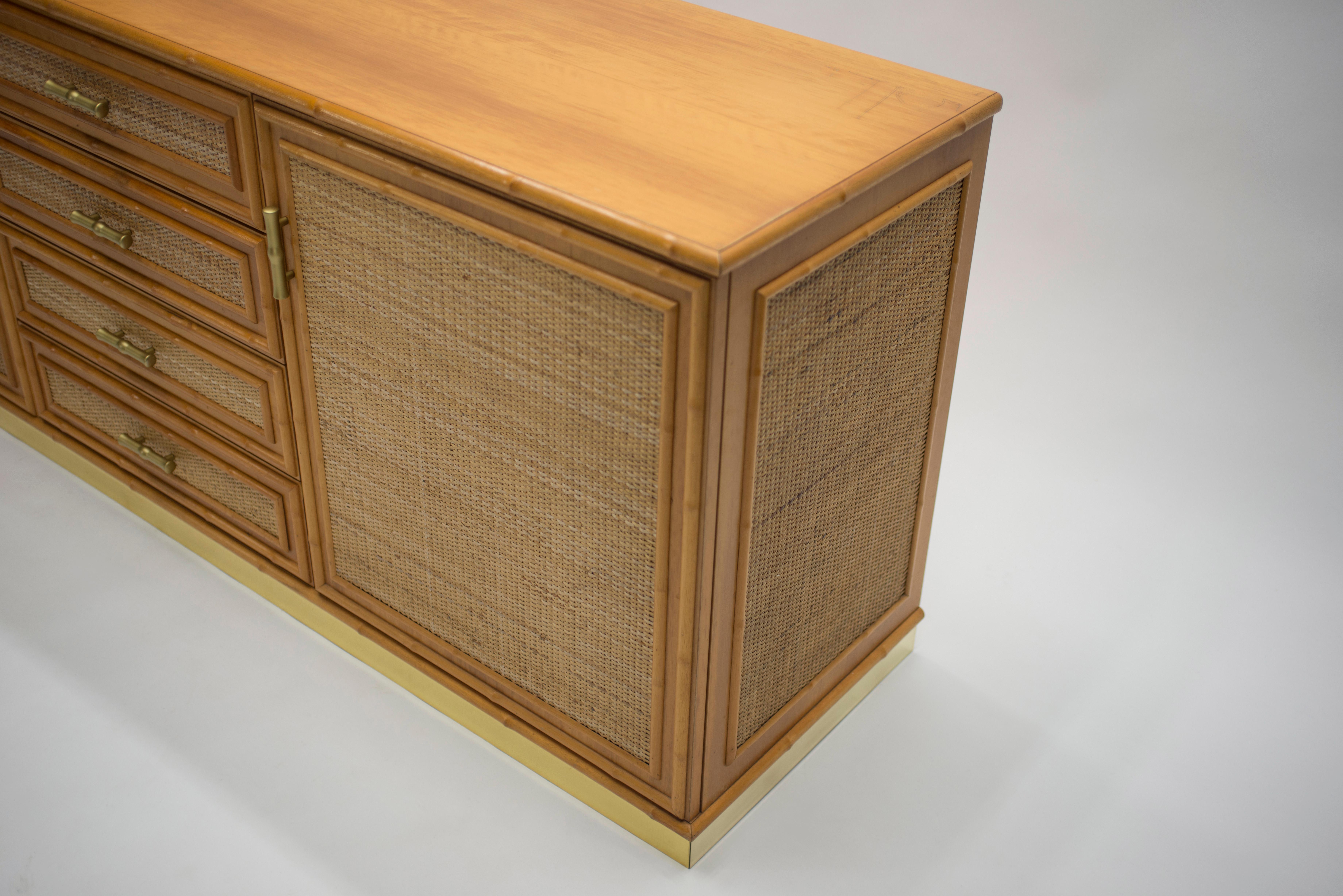 French Midcentury Brass and Bamboo Sideboard, 1970s 7