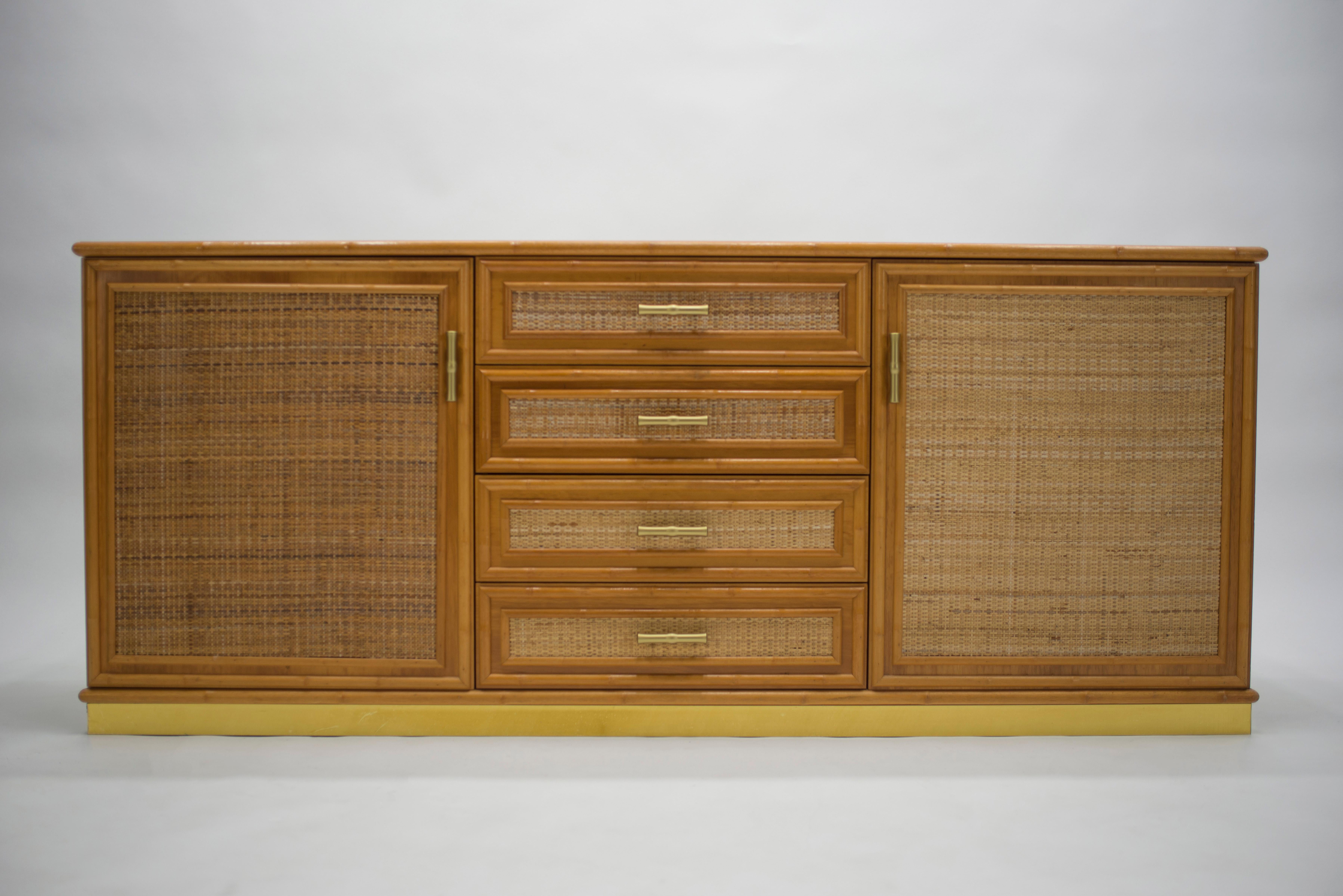 French Midcentury Brass and Bamboo Sideboard, 1970s In Good Condition In Paris, IDF