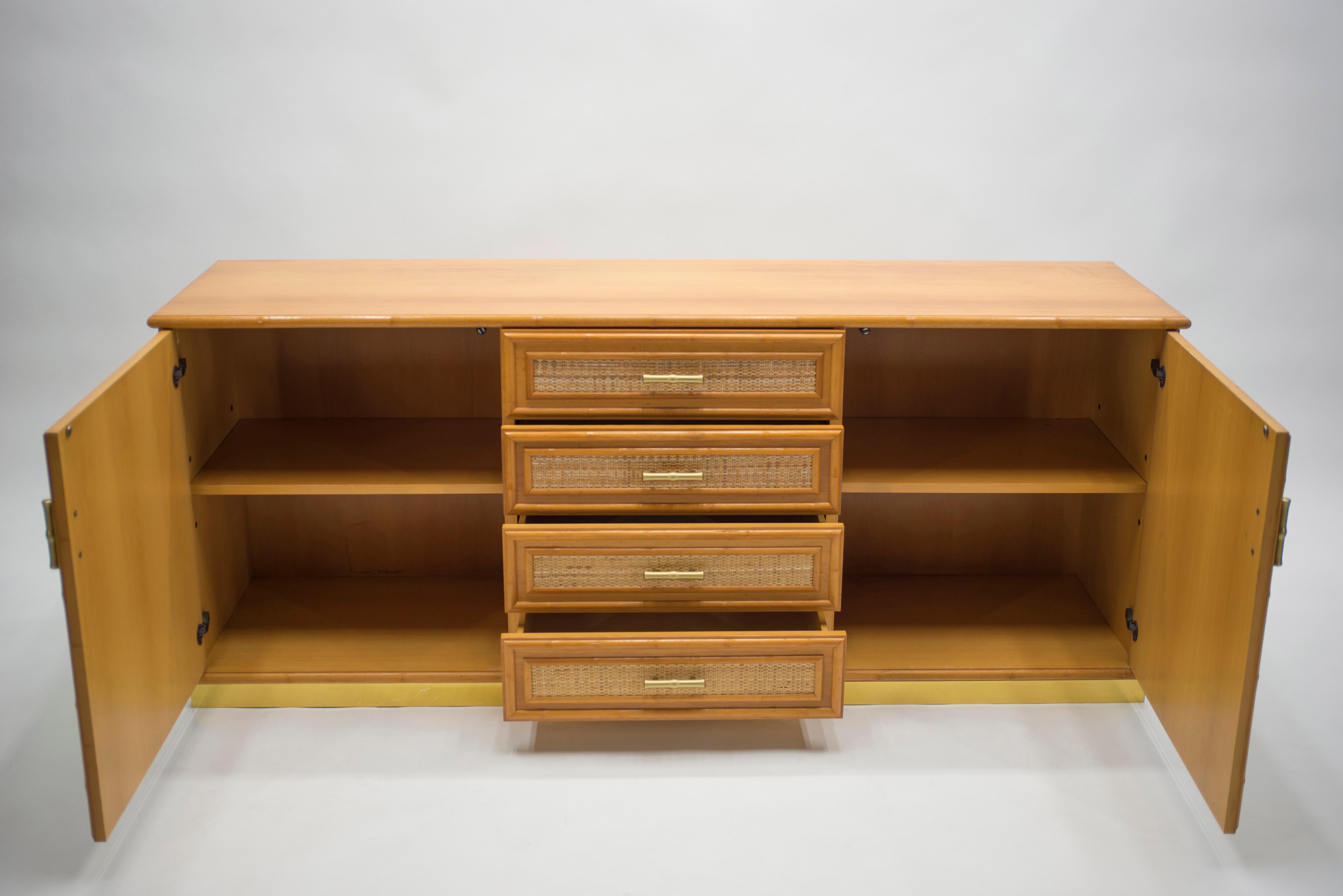 French Midcentury Brass and Bamboo Sideboard, 1970s 2