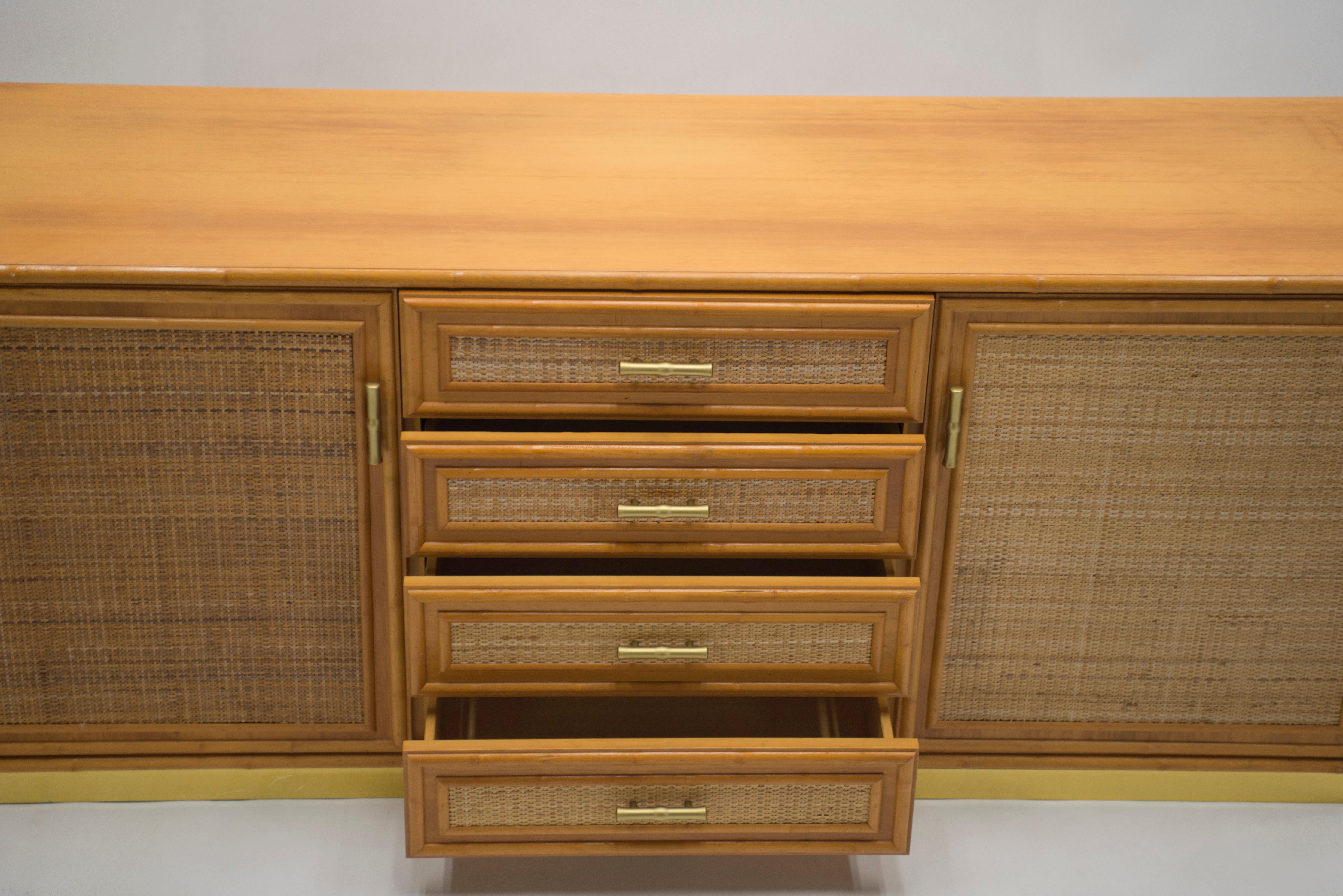 French Midcentury Brass and Bamboo Sideboard, 1970s 4