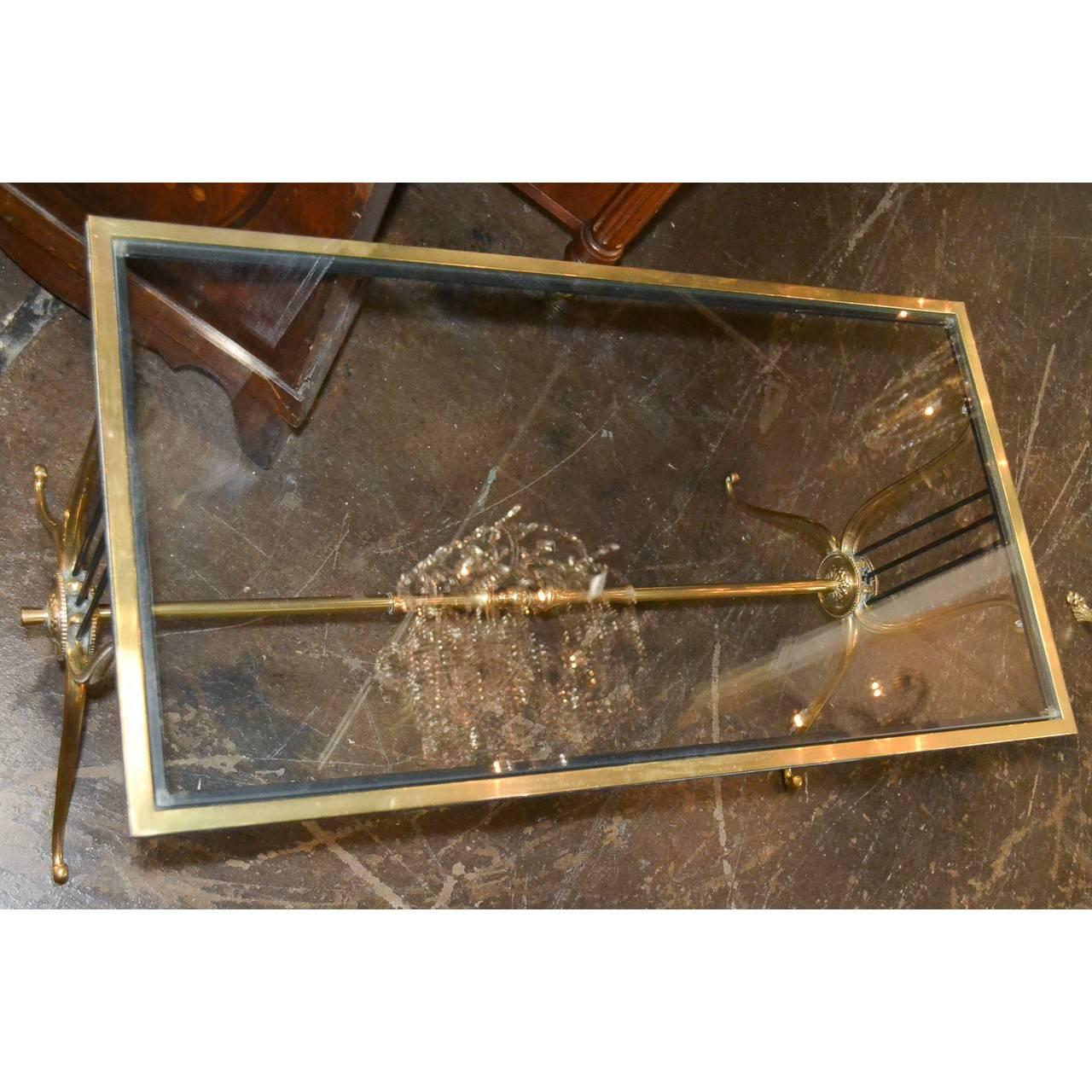 French Midcentury Brass and Glass Coffee Table In Good Condition In Dallas, TX