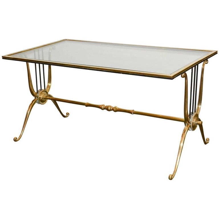 French Midcentury Brass and Glass Coffee Table at 1stdibs