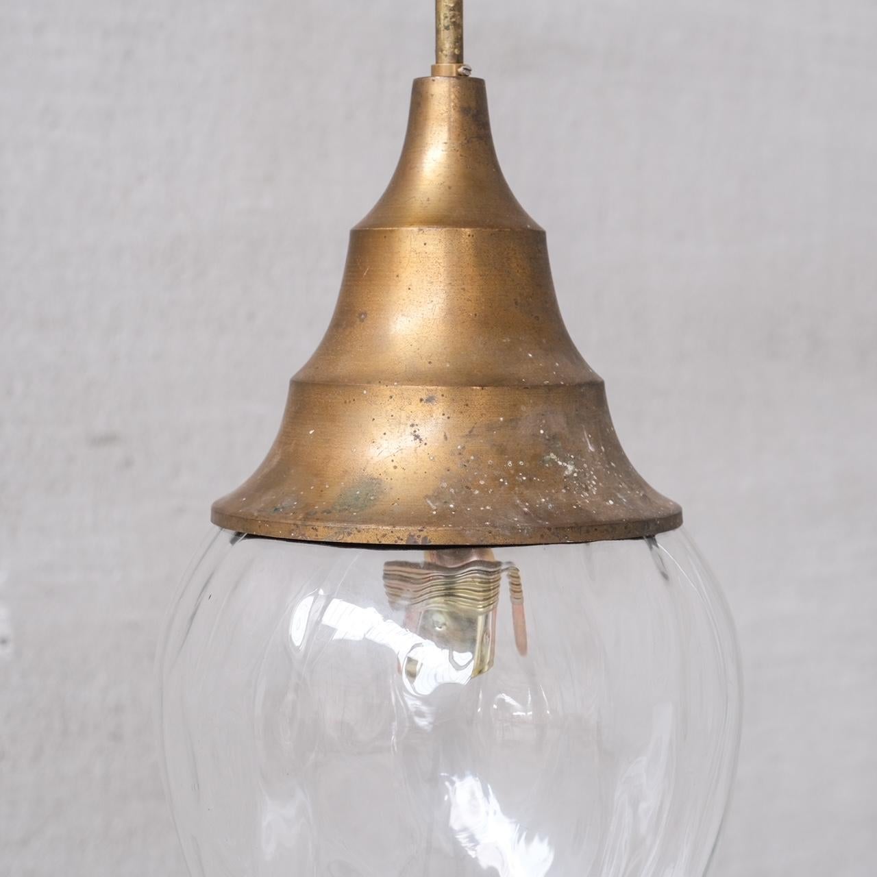 French Mid-Century Brass and Glass Pendant Light In Good Condition For Sale In London, GB