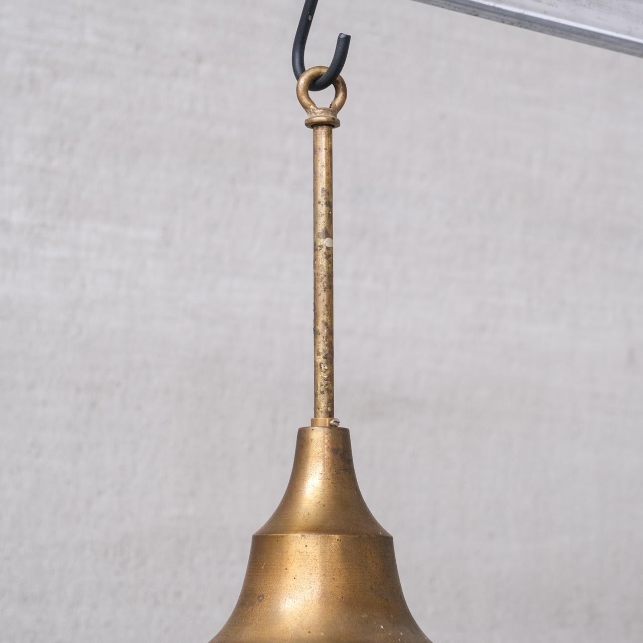 Mid-20th Century French Mid-Century Brass and Glass Pendant Light For Sale