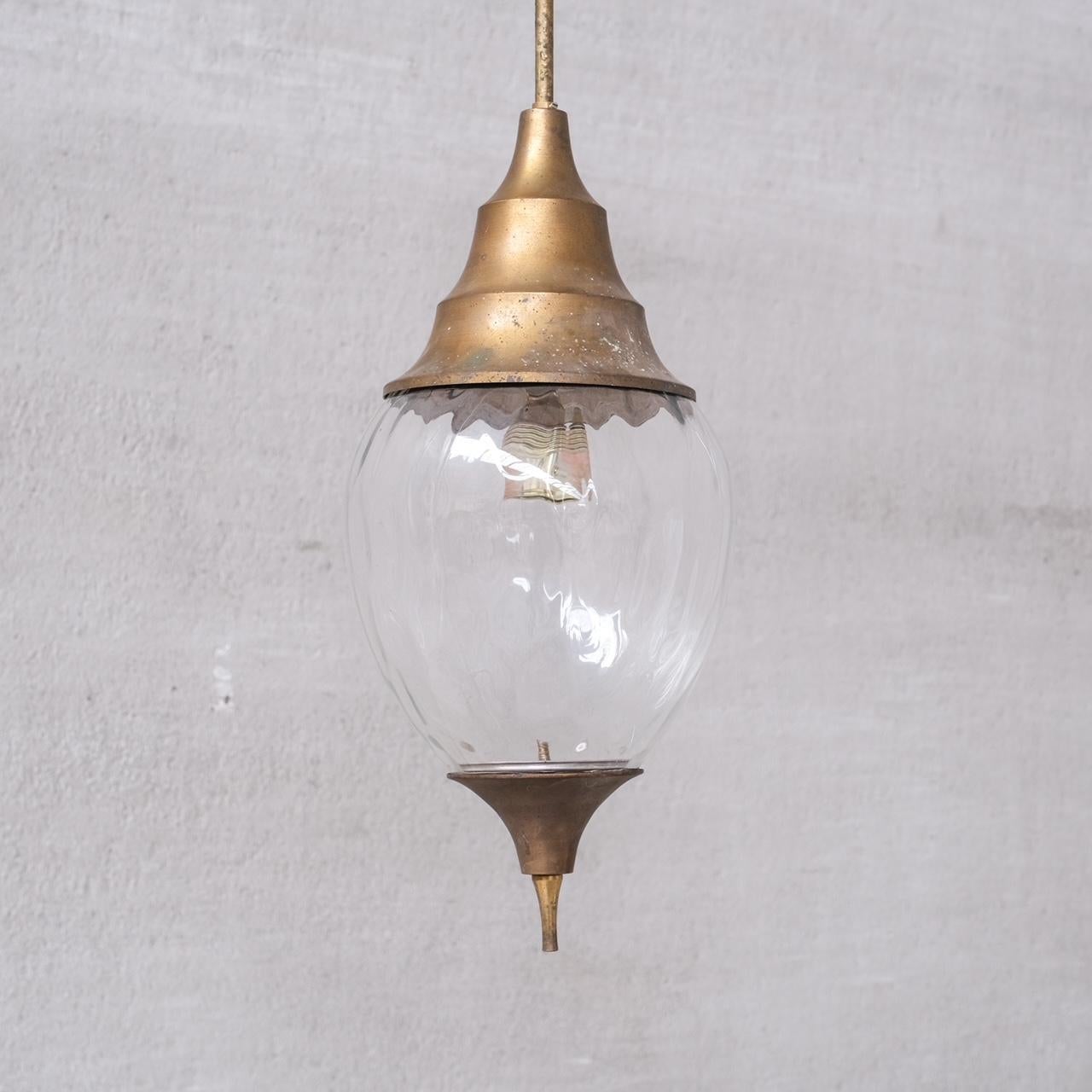 French Mid-Century Brass and Glass Pendant Light For Sale 2