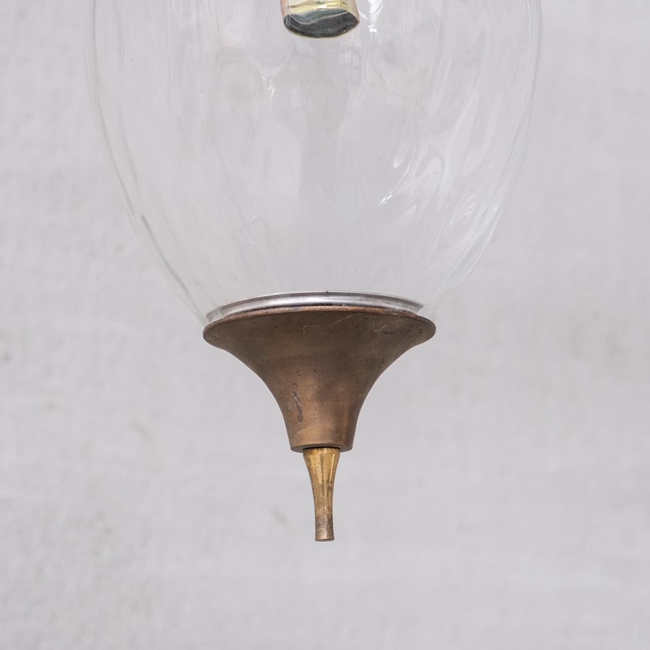 French Mid-Century Brass and Glass Pendant Light For Sale 3