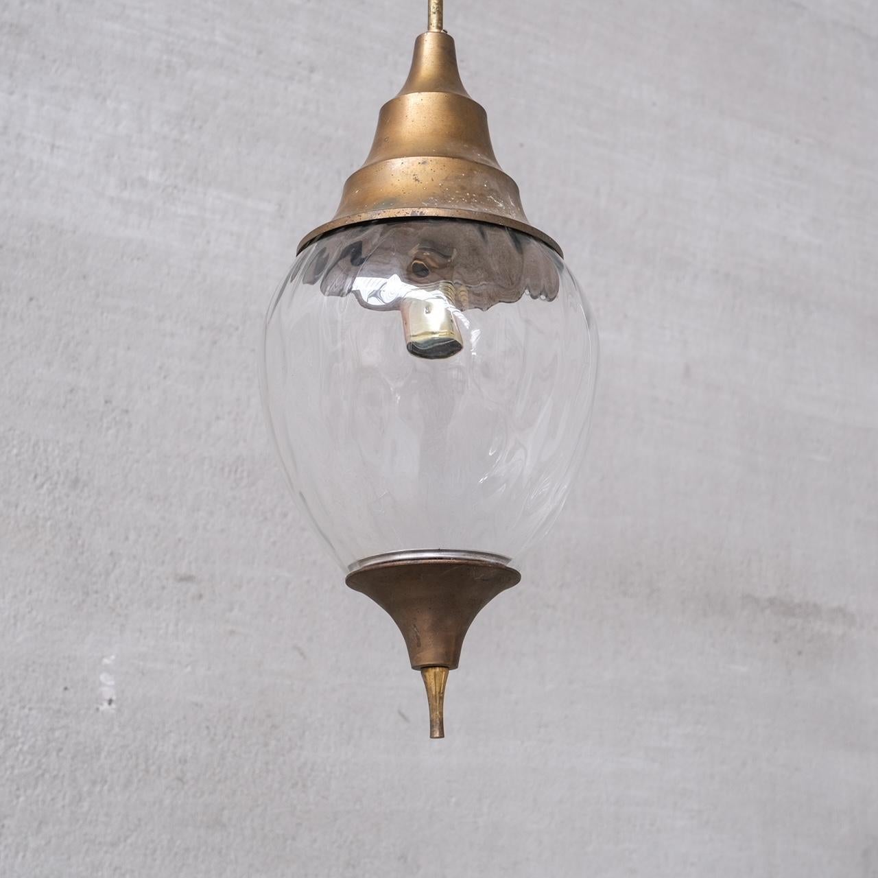French Mid-Century Brass and Glass Pendant Light For Sale 4