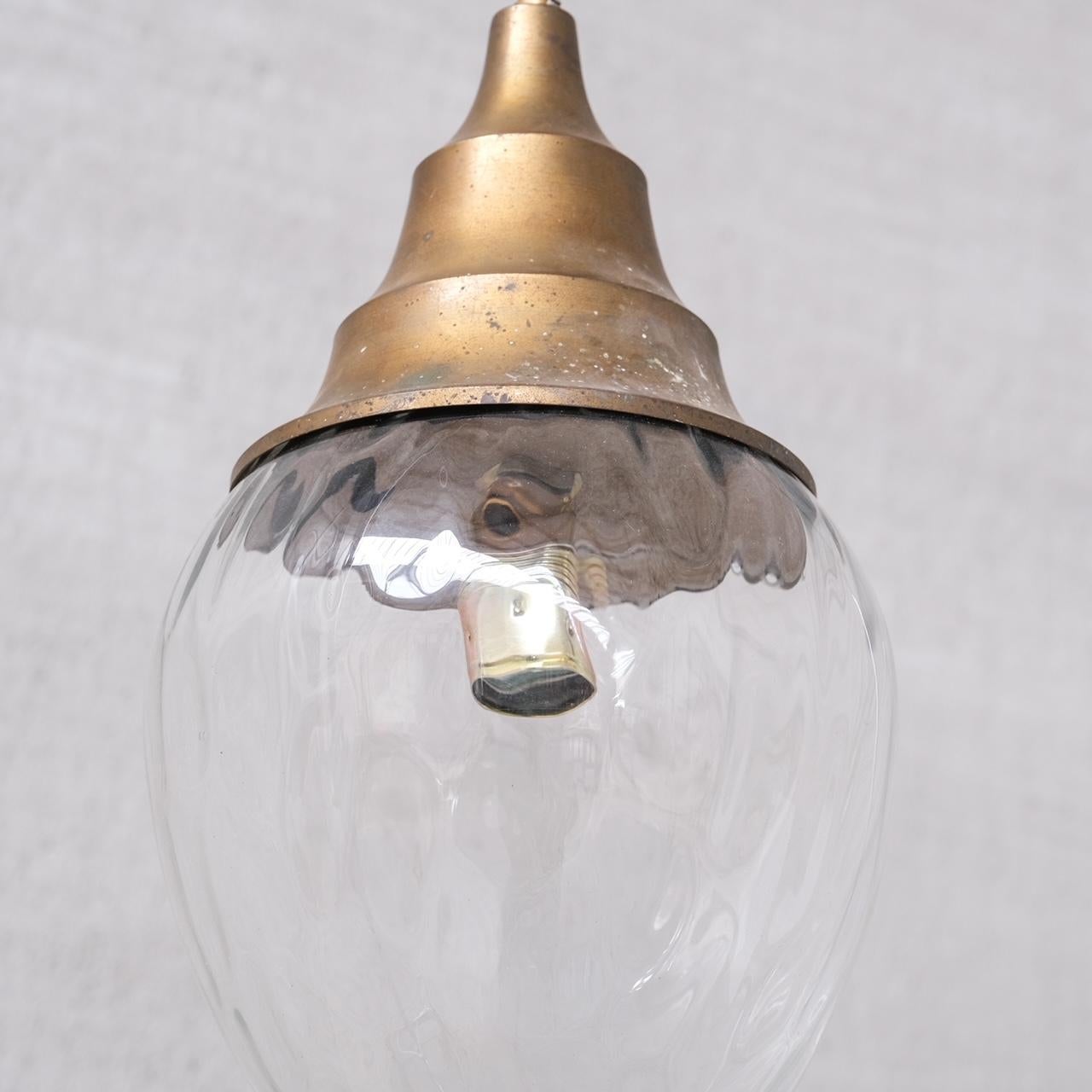 French Mid-Century Brass and Glass Pendant Light For Sale 5