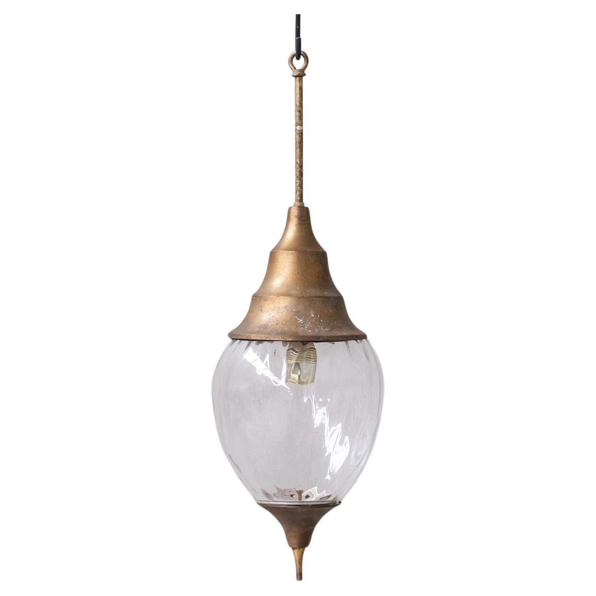 French Mid-Century Brass and Glass Pendant Light