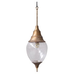 French Mid-Century Brass and Glass Pendant Light