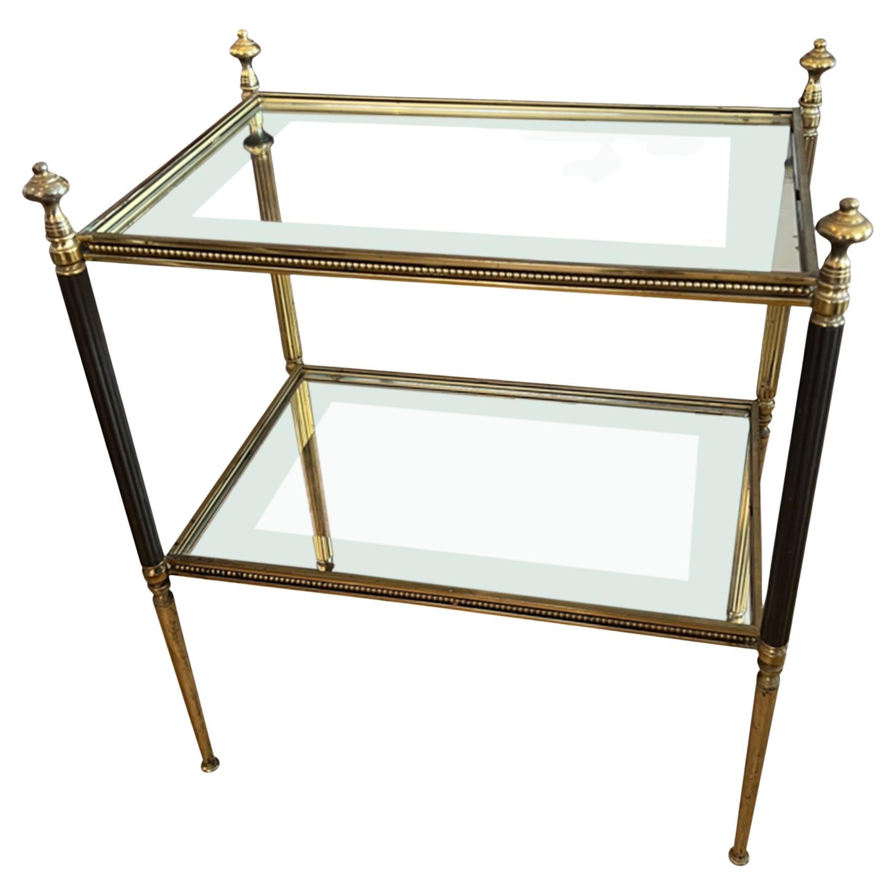 French Mid Century Brass and Glass Two Tiered Side Table