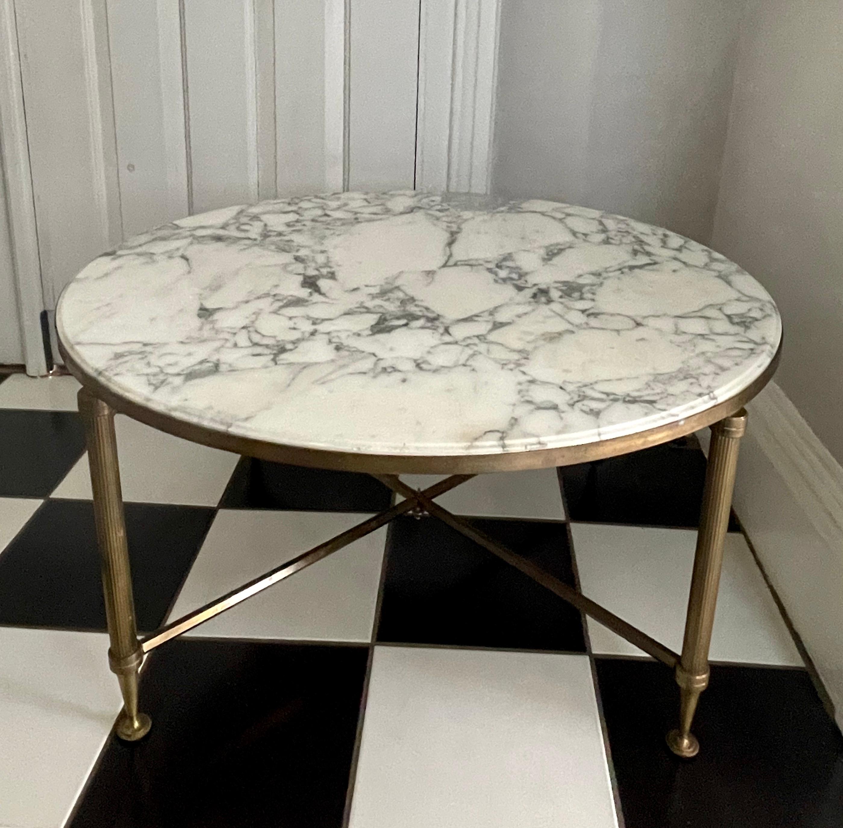 Mid-Century Modern French Mid-Century Brass and Marble Coffee Table in the Style of Maison Jansen For Sale