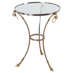 French Mid Century Brass and Steel Side Table with Hoof Detail