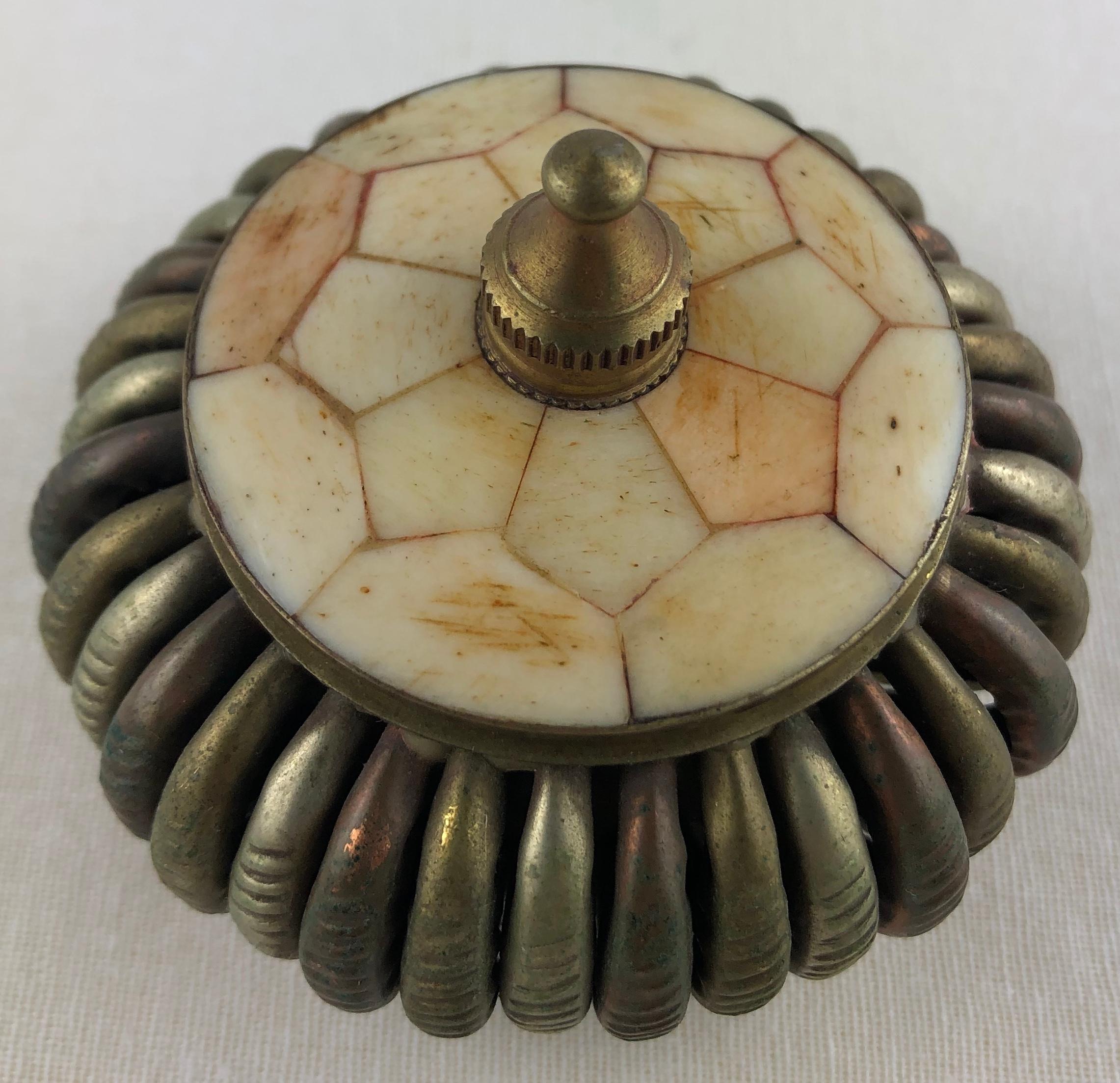 French Midcentury Brass and Stone Lidded Trinket or Small Jewelry Box 1