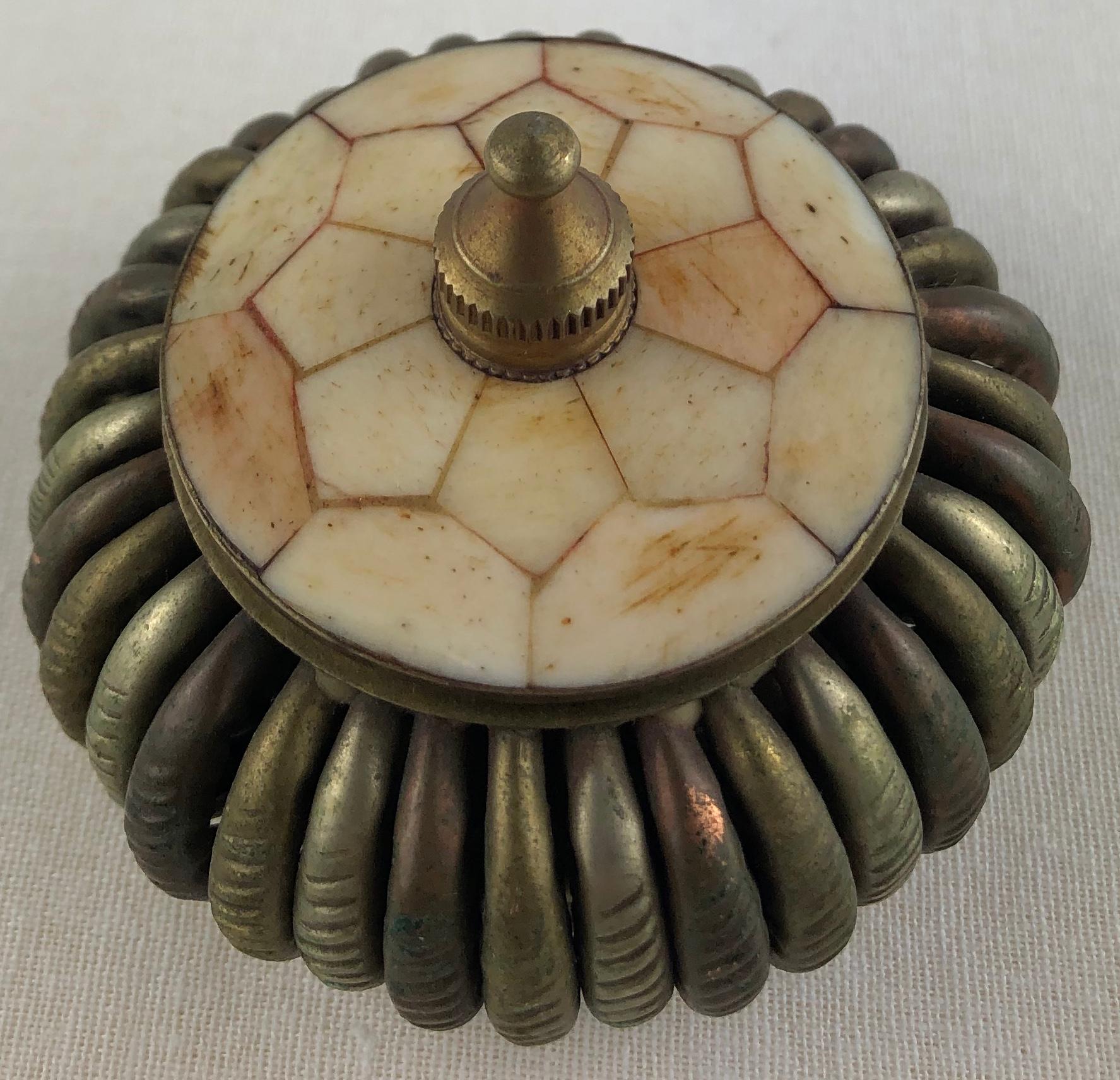 French Midcentury Brass and Stone Lidded Trinket or Small Jewelry Box 2