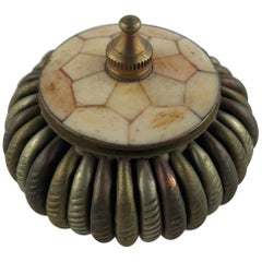 French Midcentury Brass and Stone Lidded Trinket or Small Jewelry Box