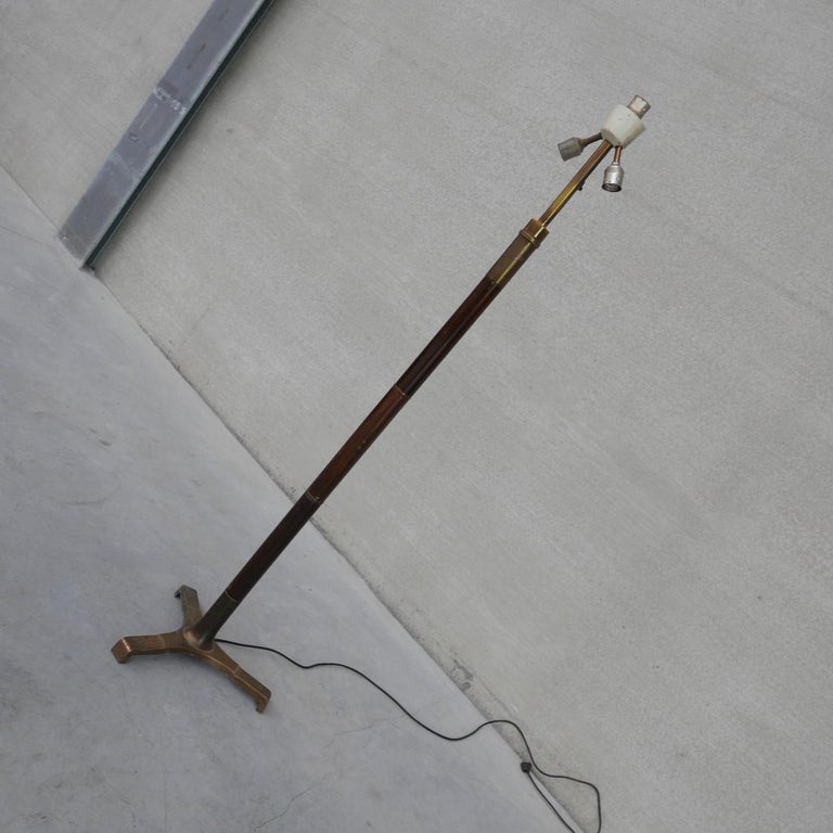 French Mid-Century Brass and Wood Floor Lamp For Sale at 1stDibs