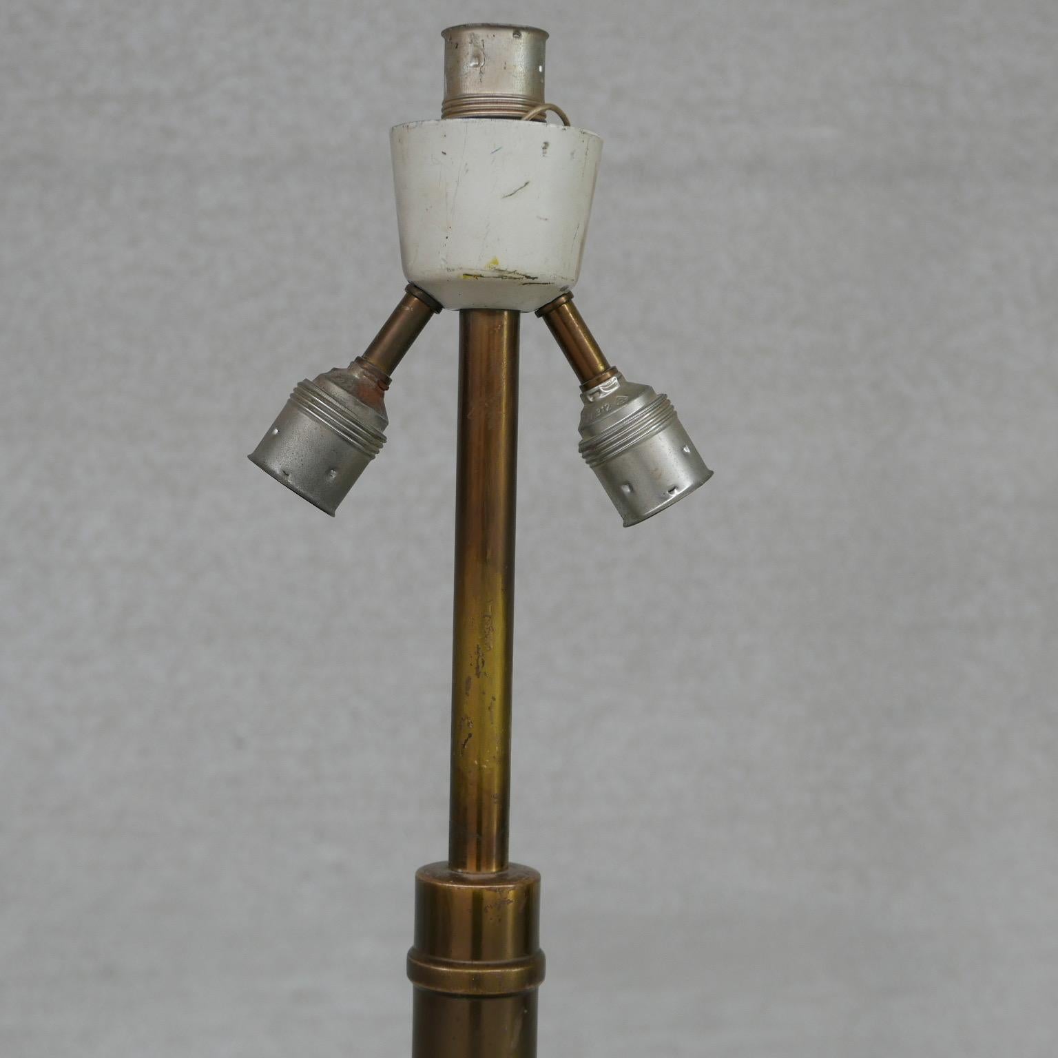 European French Mid-Century Brass and Wood Floor Lamp For Sale