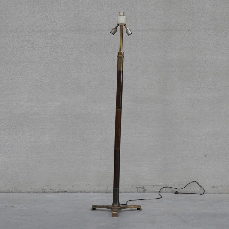 French Mid-Century Brass and Wood Floor Lamp For Sale at 1stDibs
