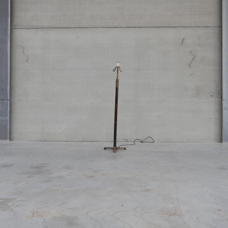 French Mid-Century Brass and Wood Floor Lamp For Sale at 1stDibs
