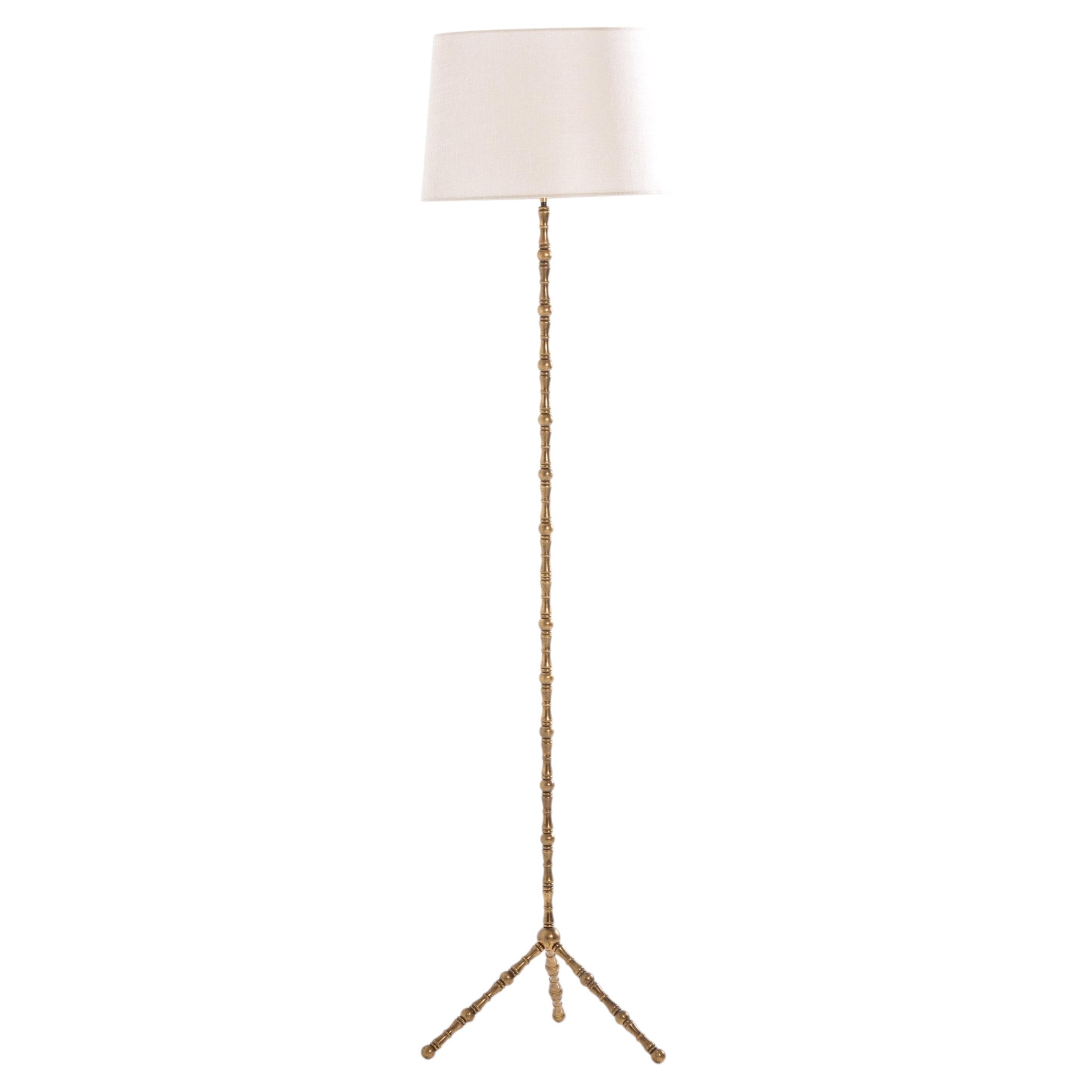 French Mid Century Brass Bobbin Floor Lamp in the Manner of Maison Bagues
