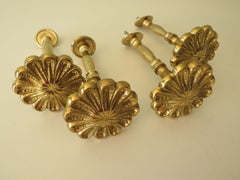 French Midcentury Brass Curtain Holder, Curtain Tie Back, Set of 4