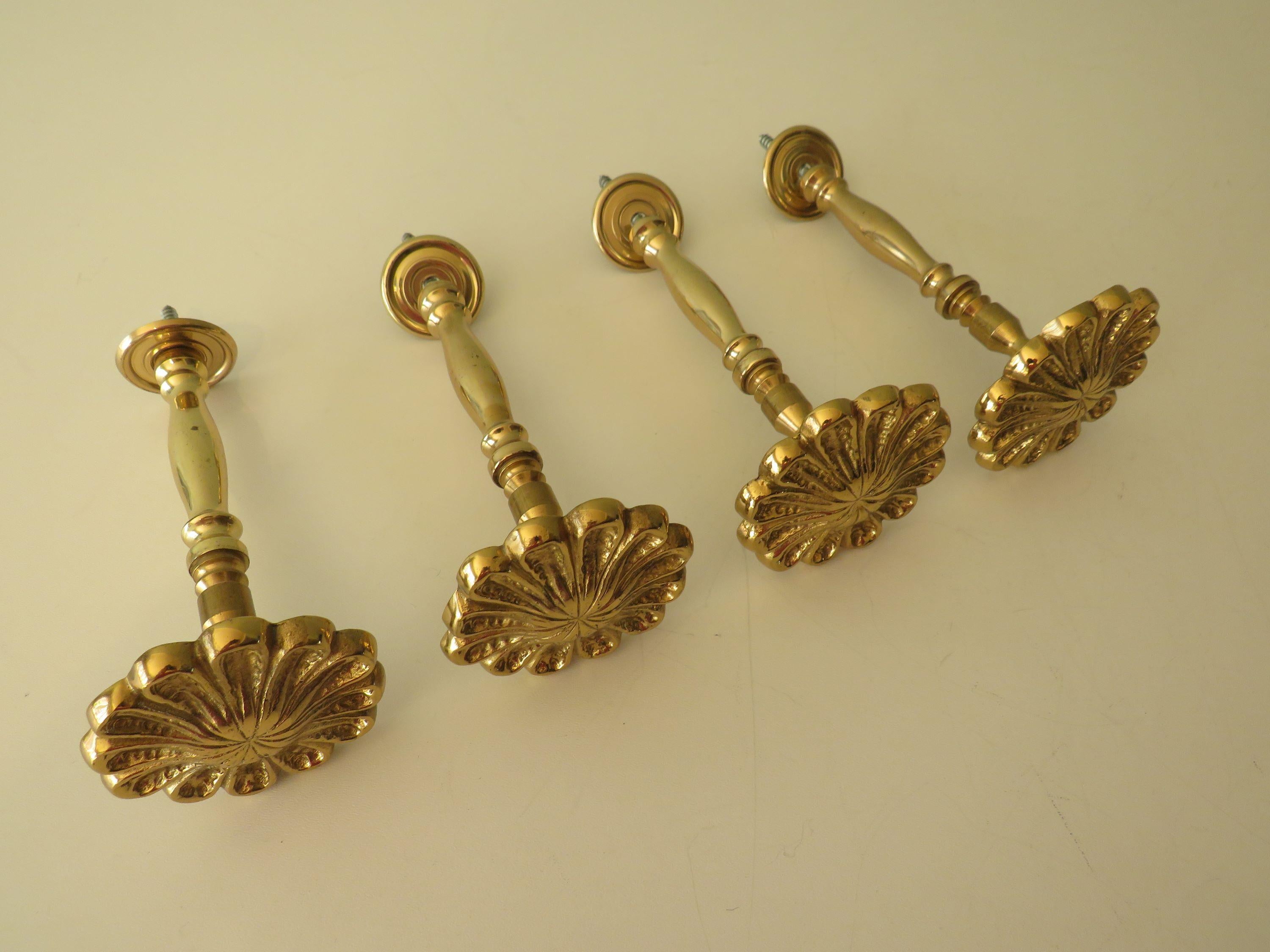 Hollywood Regency French Midcentury Brass Curtain Holder, Curtain Tie Back, Set of 4