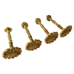 Vintage French Midcentury Brass Curtain Holder, Curtain Tie Back, Set of 4