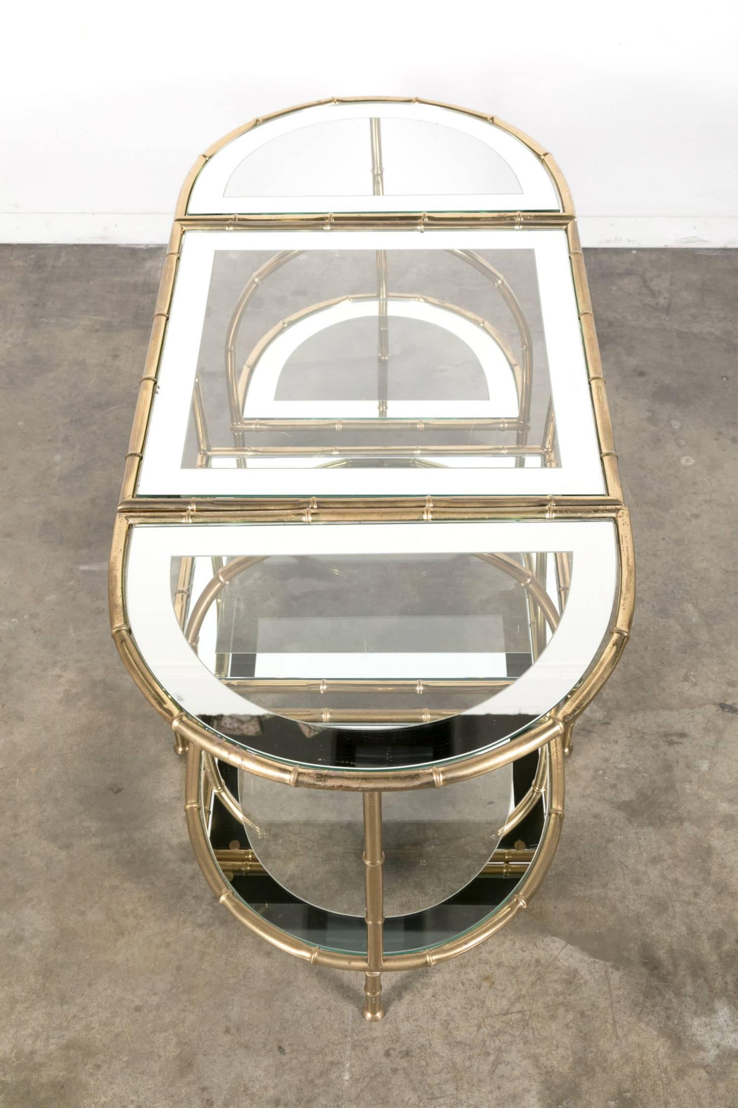 20th Century French Midcentury Brass Faux Bamboo Three-Piece Coffee Table by Maison Baguès