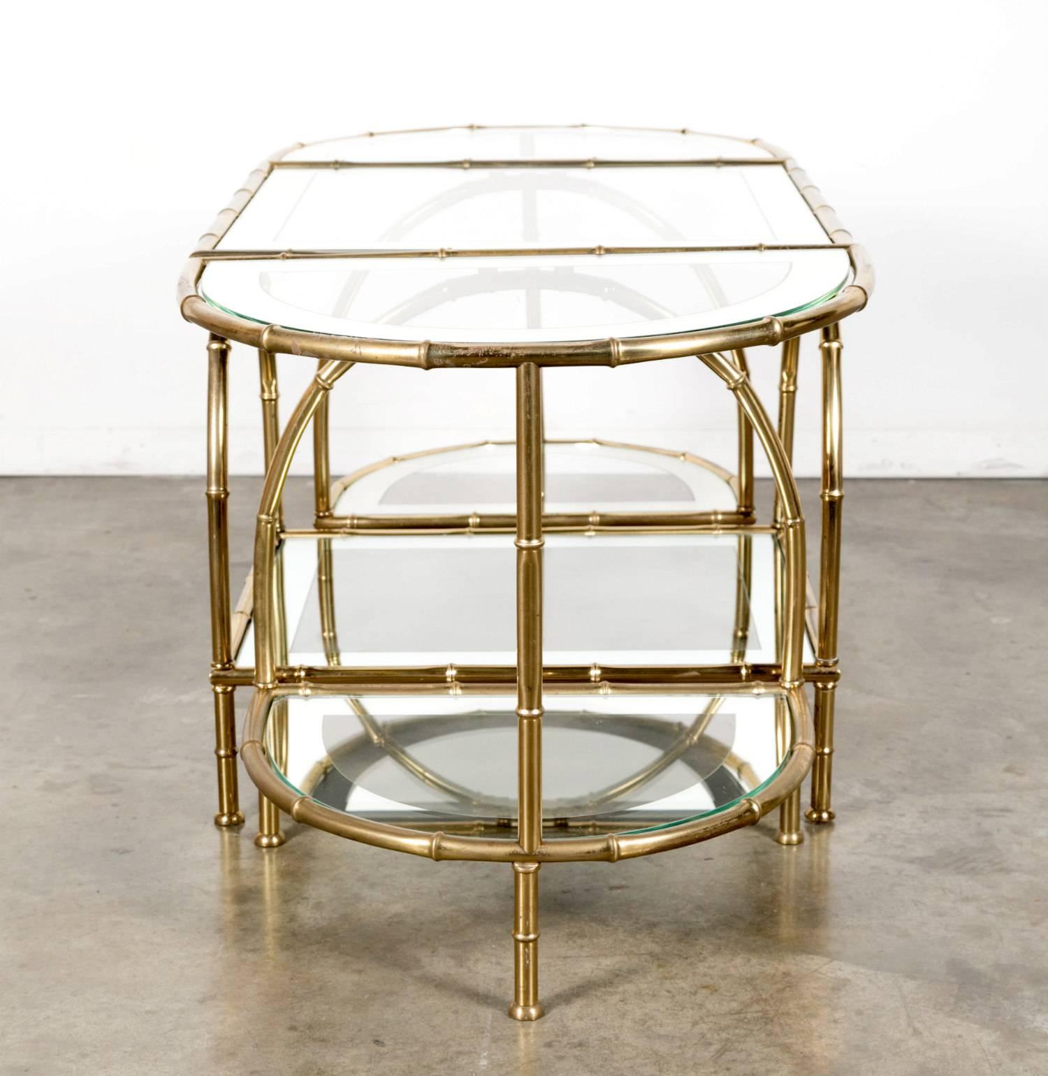 French Midcentury Brass Faux Bamboo Three-Piece Coffee Table by Maison Baguès 1